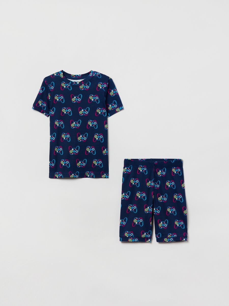 Short pyjamas in organic cotton with joystick print Boy_0