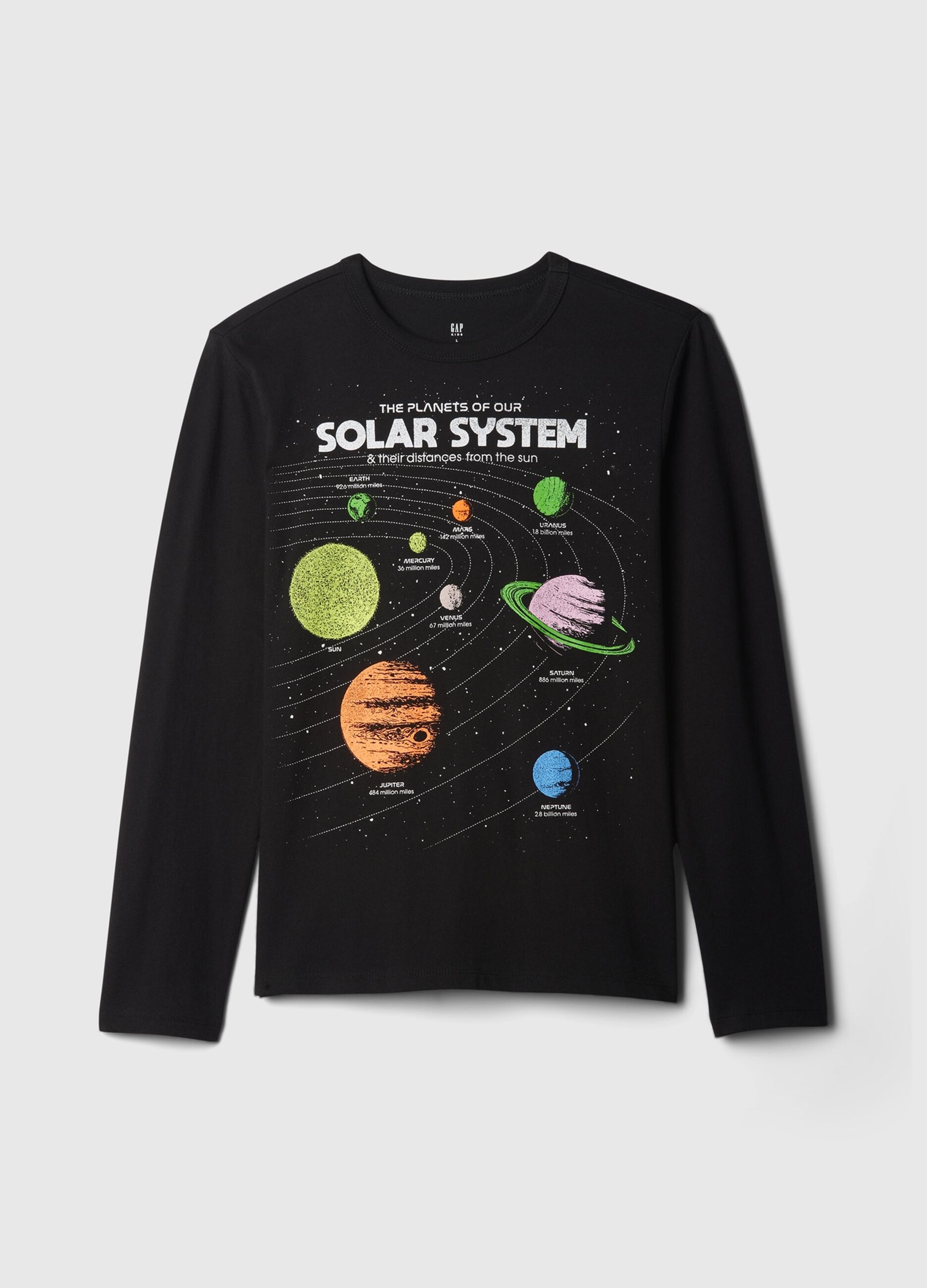 T-shirt a maniche lunghe stampa sistema solare