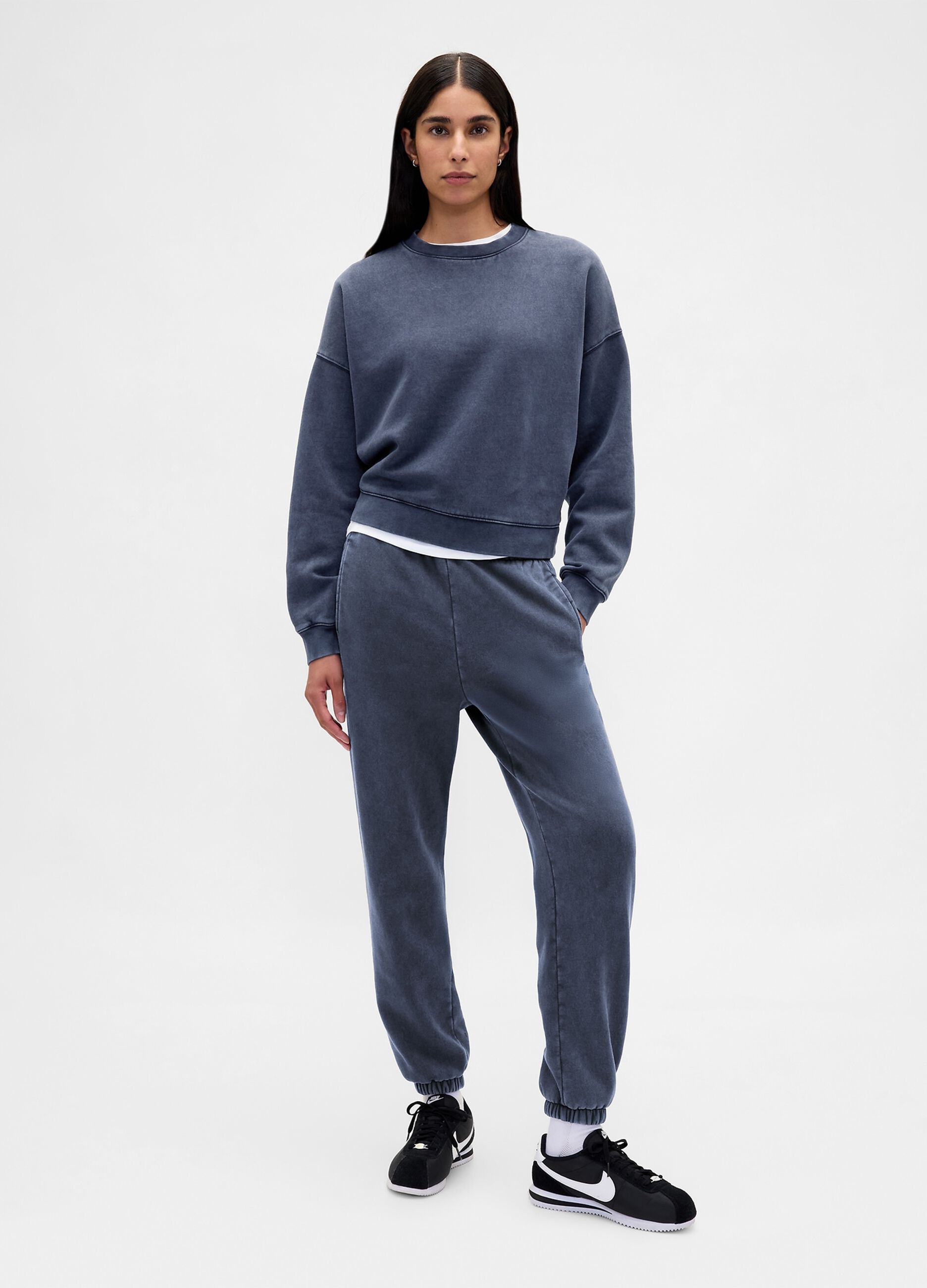 Blue Crew Neck Cotton Blend Sweatshirt