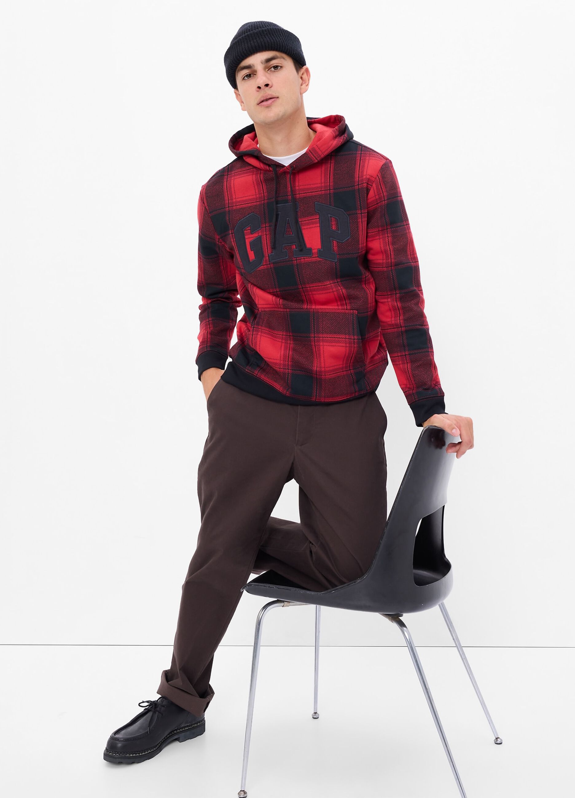 Felpa in fantasia tartan con ricamo logo