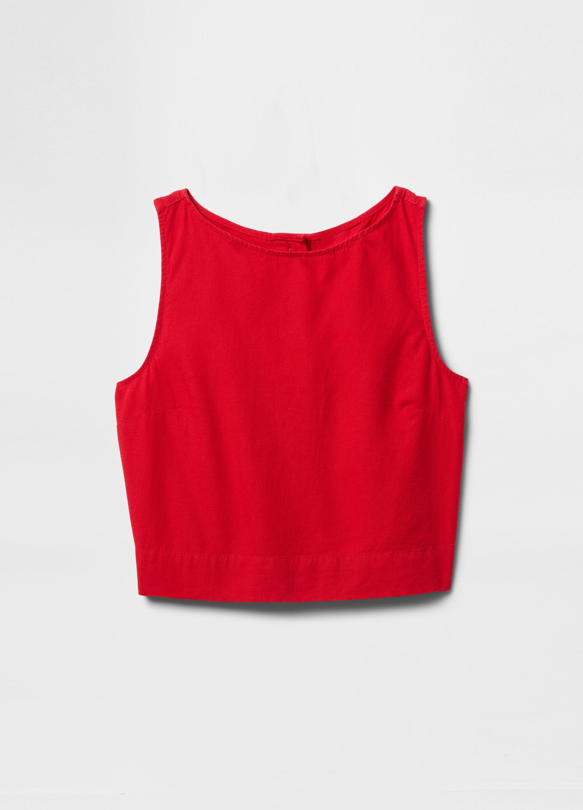 Top Tank rosso in lino e viscosa_3