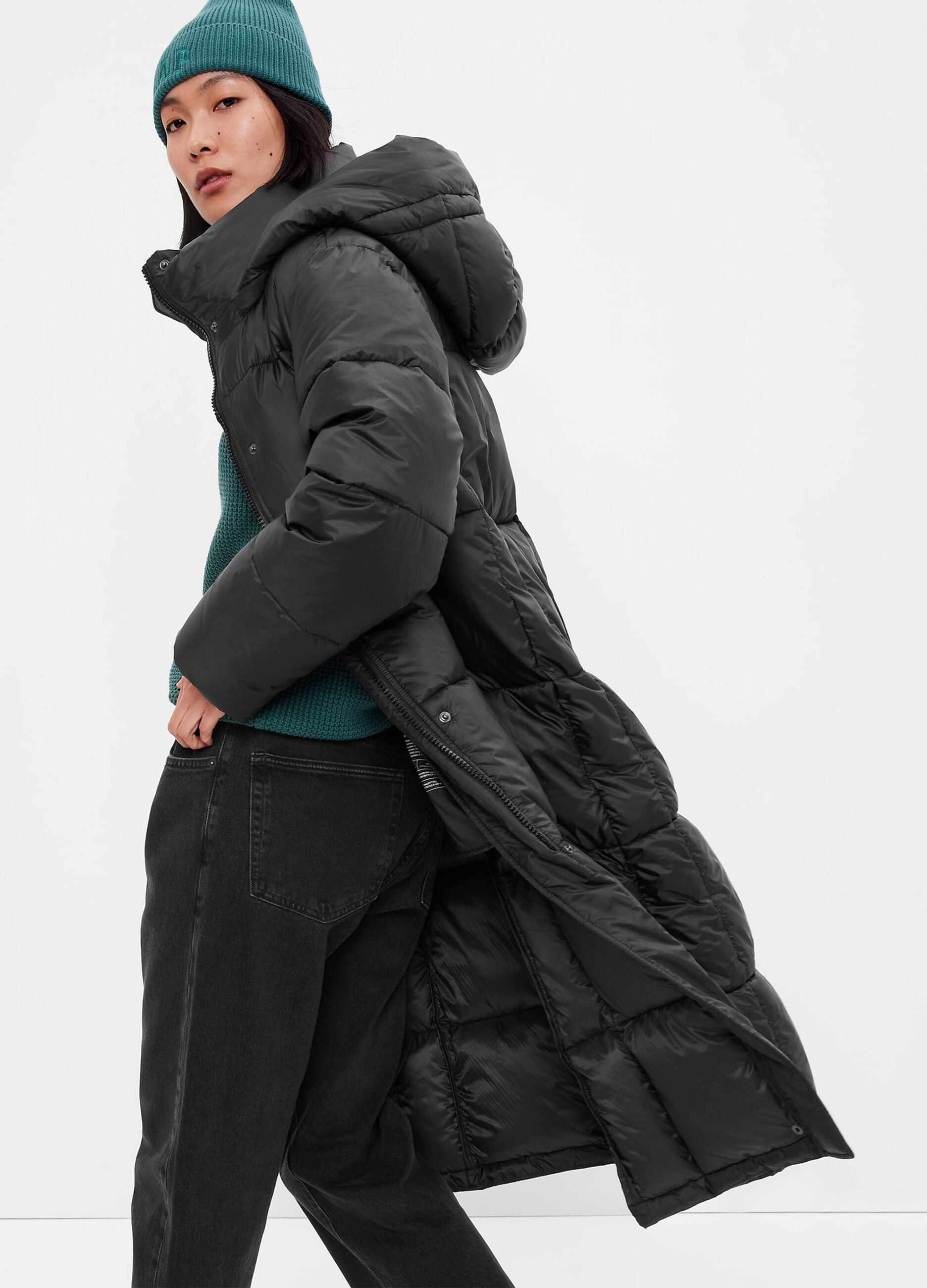 Long quilted down jacket with hood_1