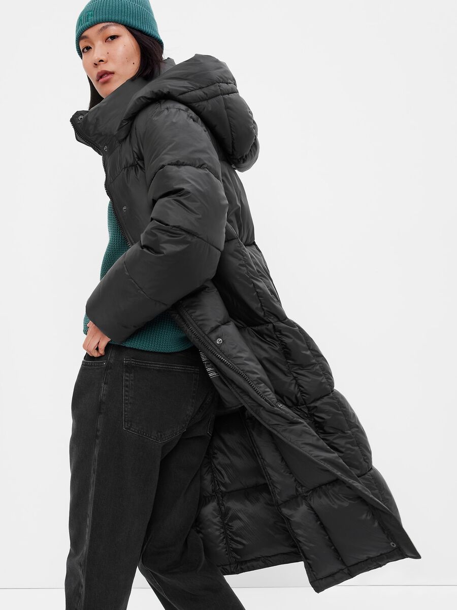 Long quilted down jacket with hood Woman_1