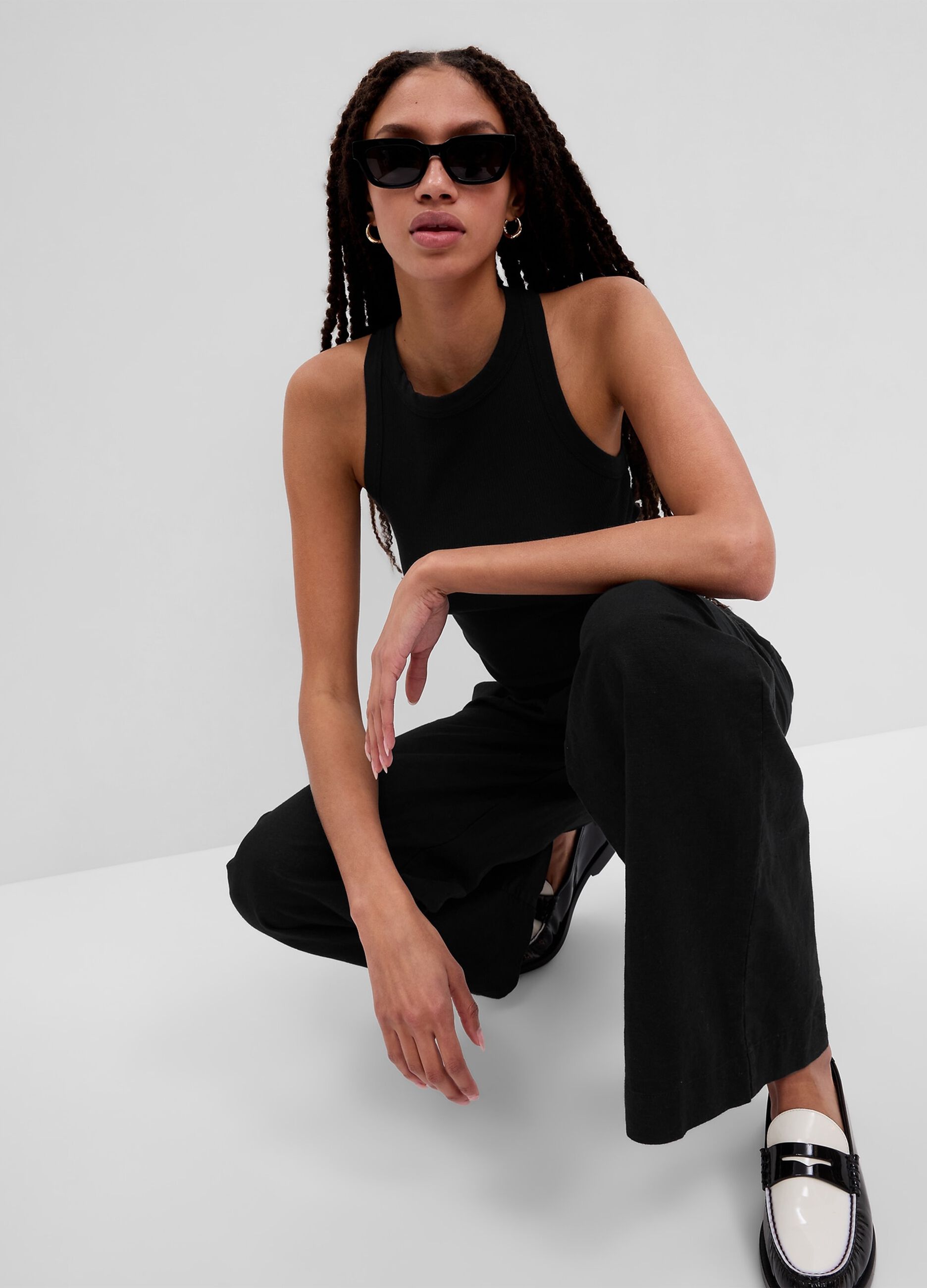 Tank top in ribbed stretch cotton