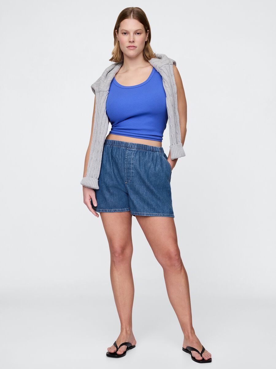 Shorts in denim con elastico in vita Donna_6