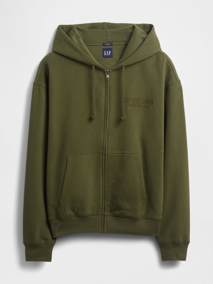 Felpa verde con cappuccio e zip intera Uomo_4