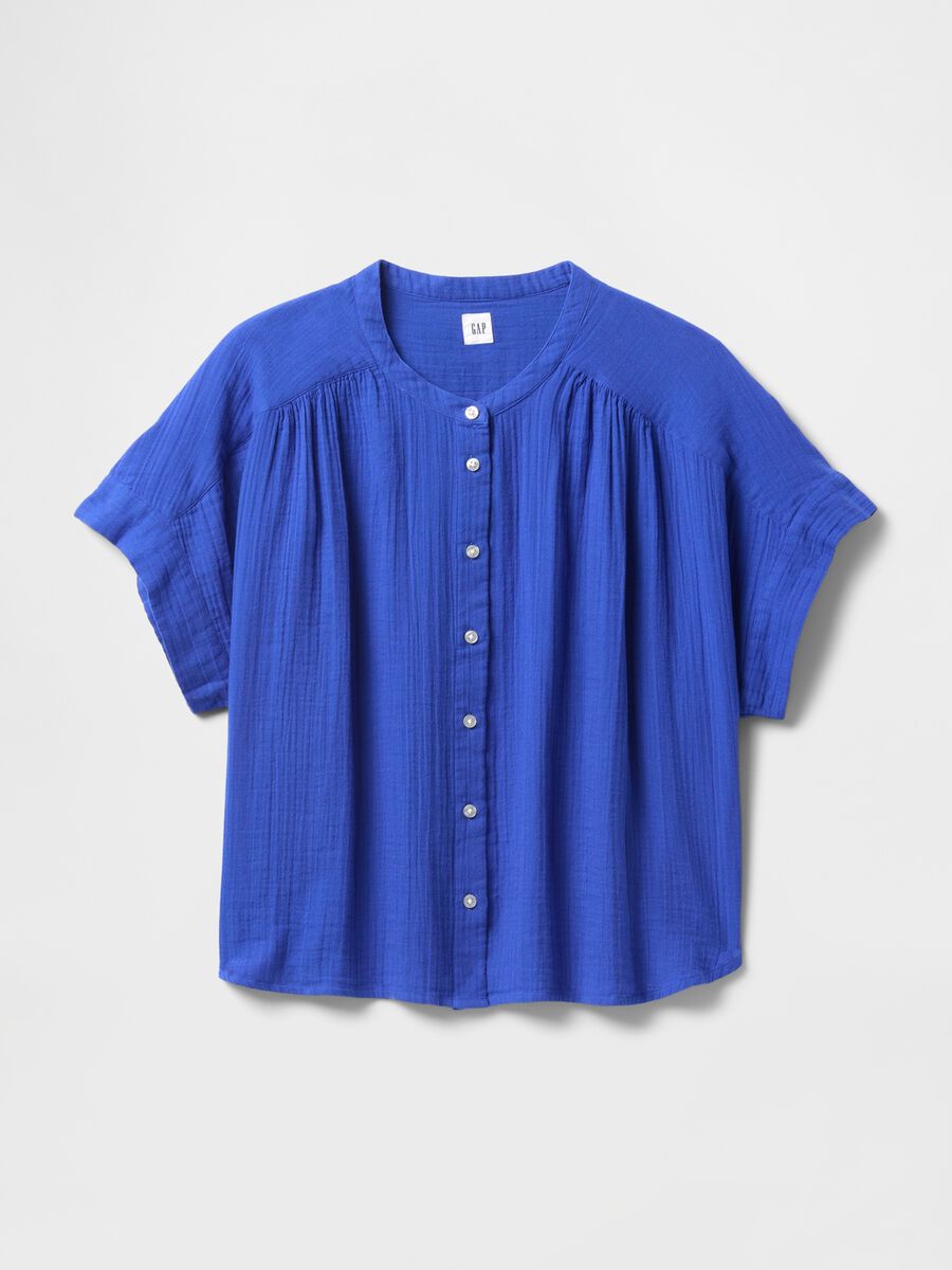Blusa blu in misto cotone e viscosa con maniche corte Donna_4