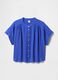 Blue blouse in cotton-viscose blend with short sleeves_4