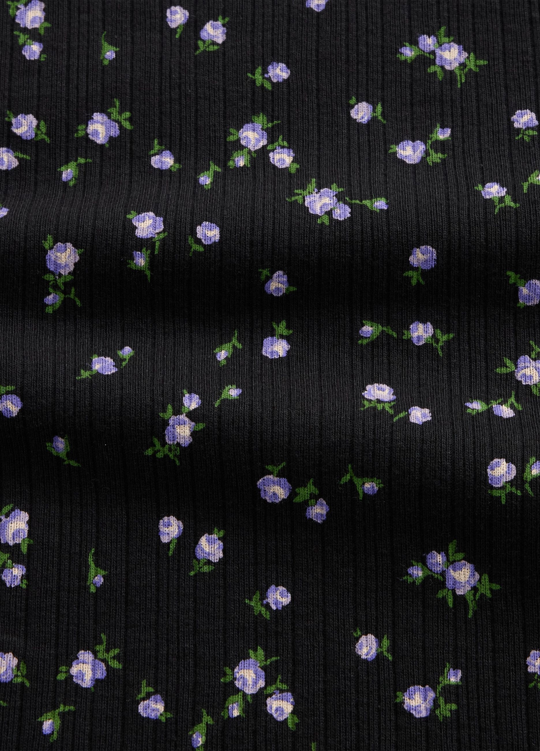 Long-sleeved black cotton shirt with floral print_4