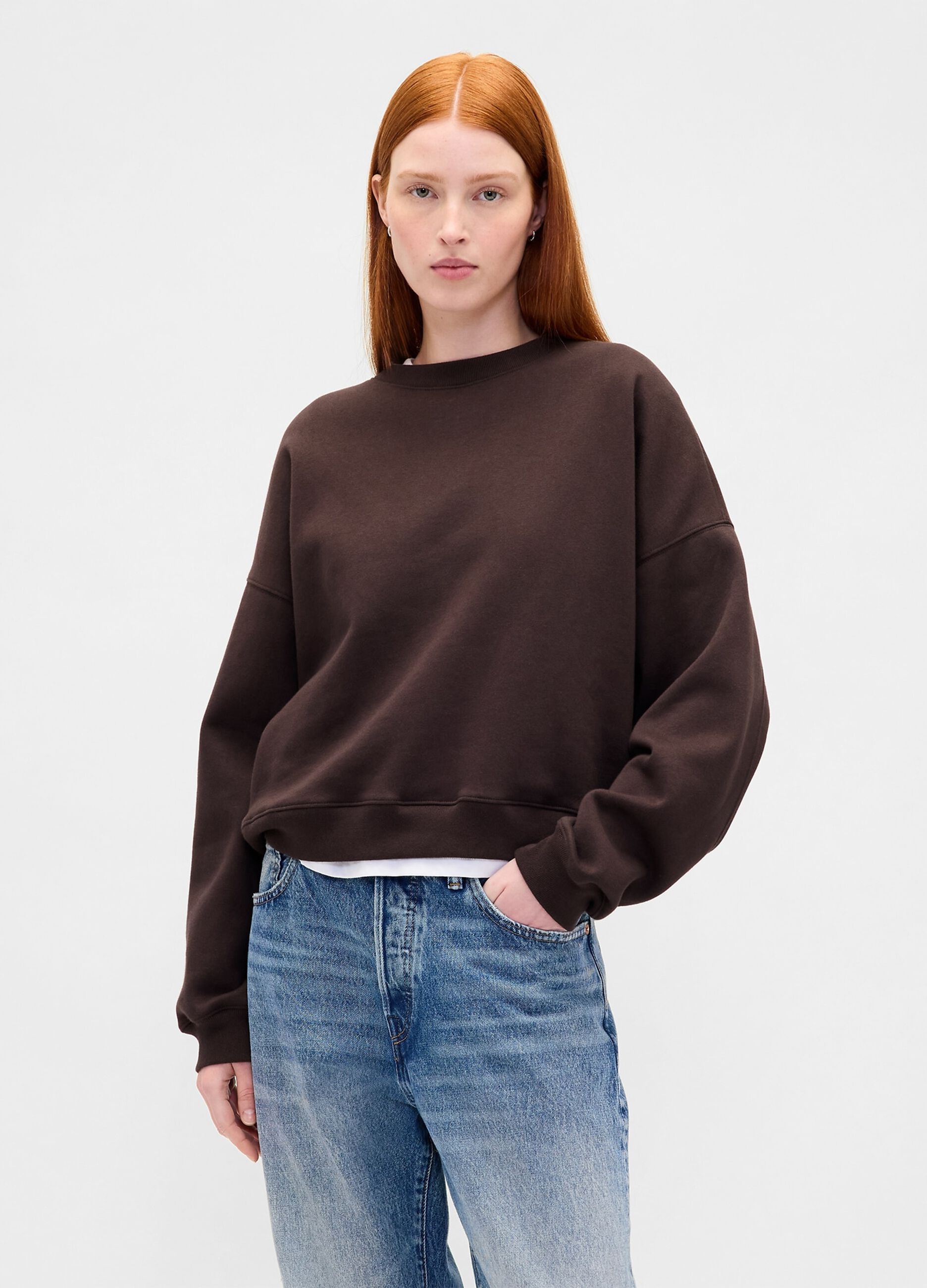 Brown Cotton Blend Crew Neck Sweatshirt