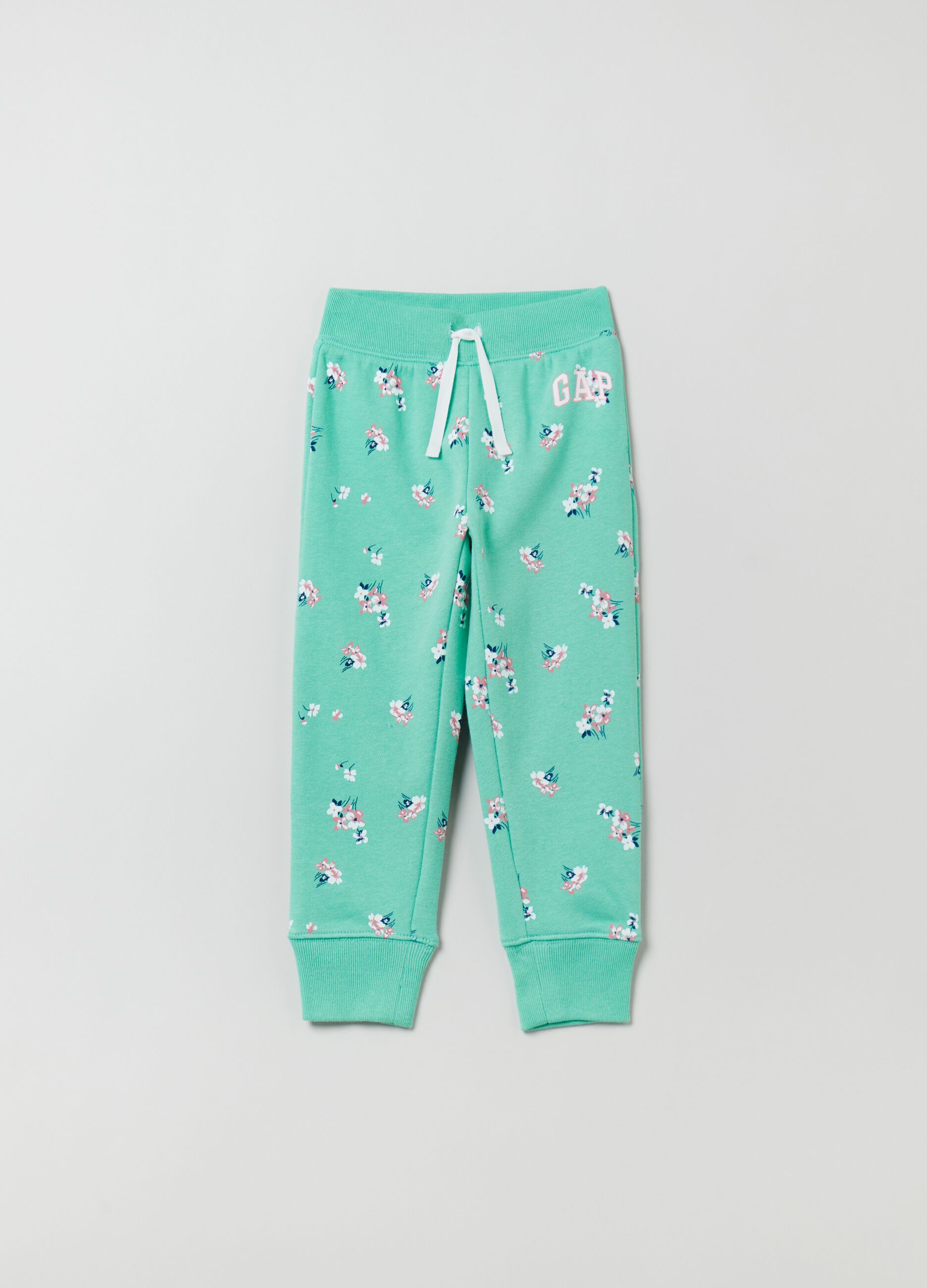 Joggers with floral print, logo and drawstring.