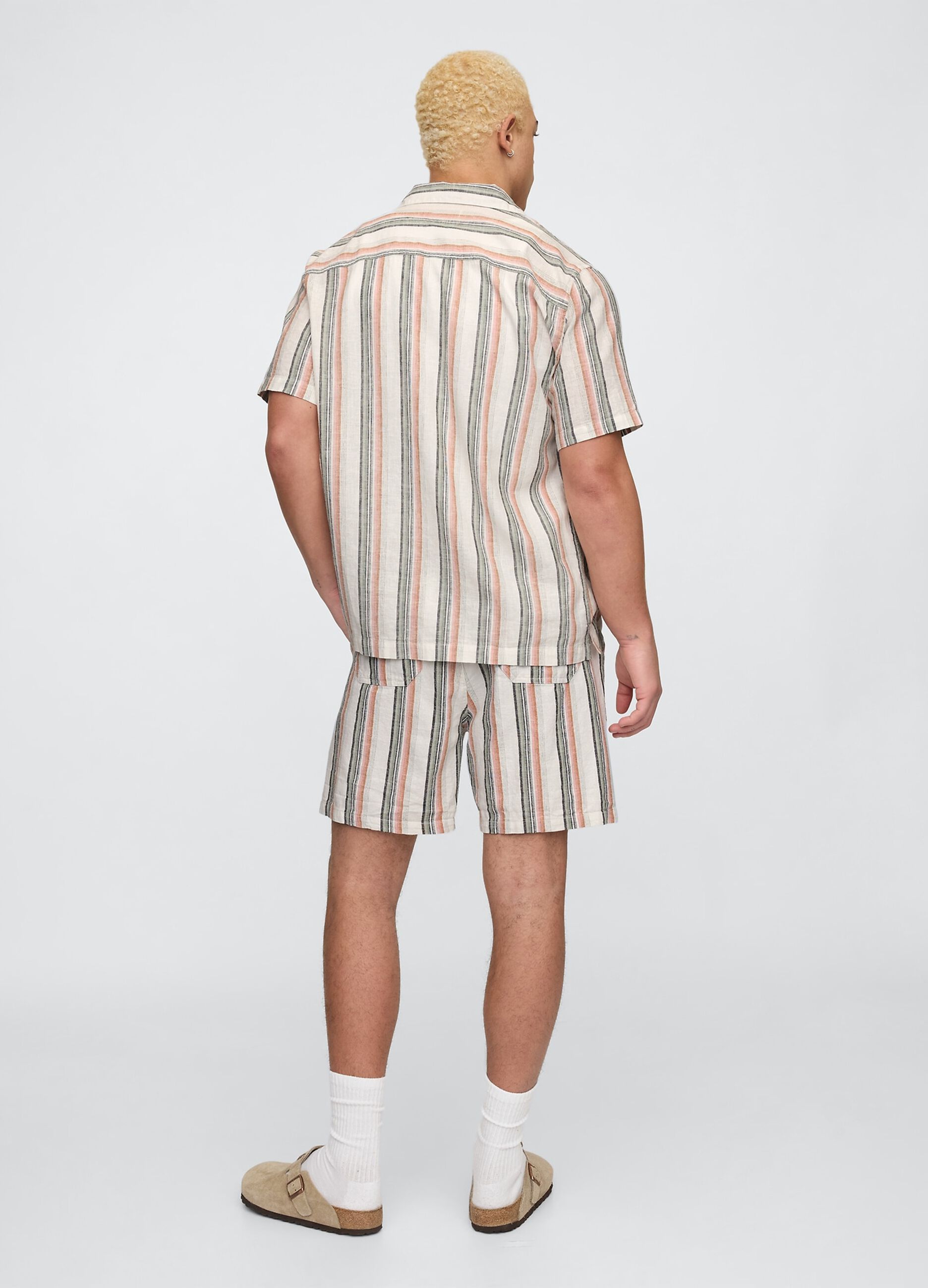 Shorts in misto cotone e lino a righe multicolor_2