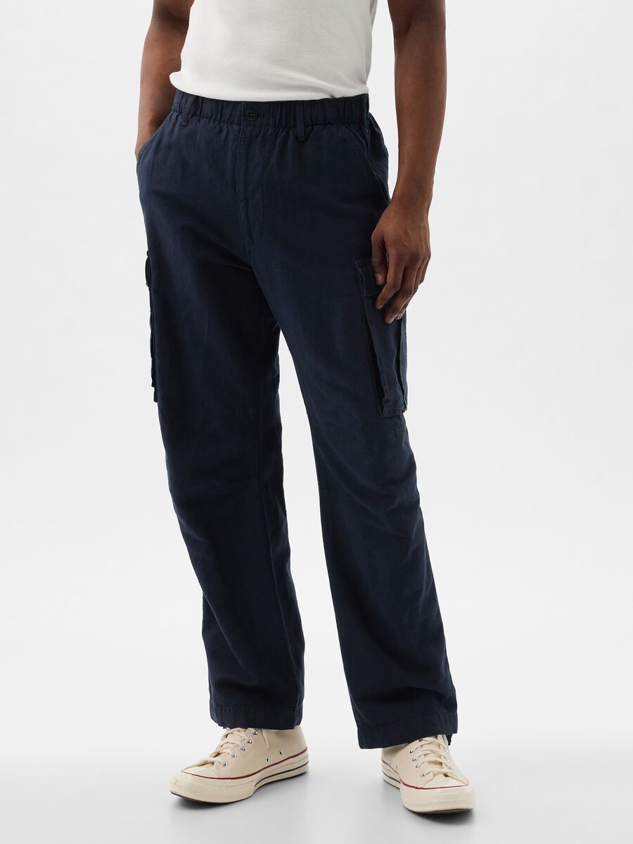 Cargo parachute trousers in linen and cotton Man_1