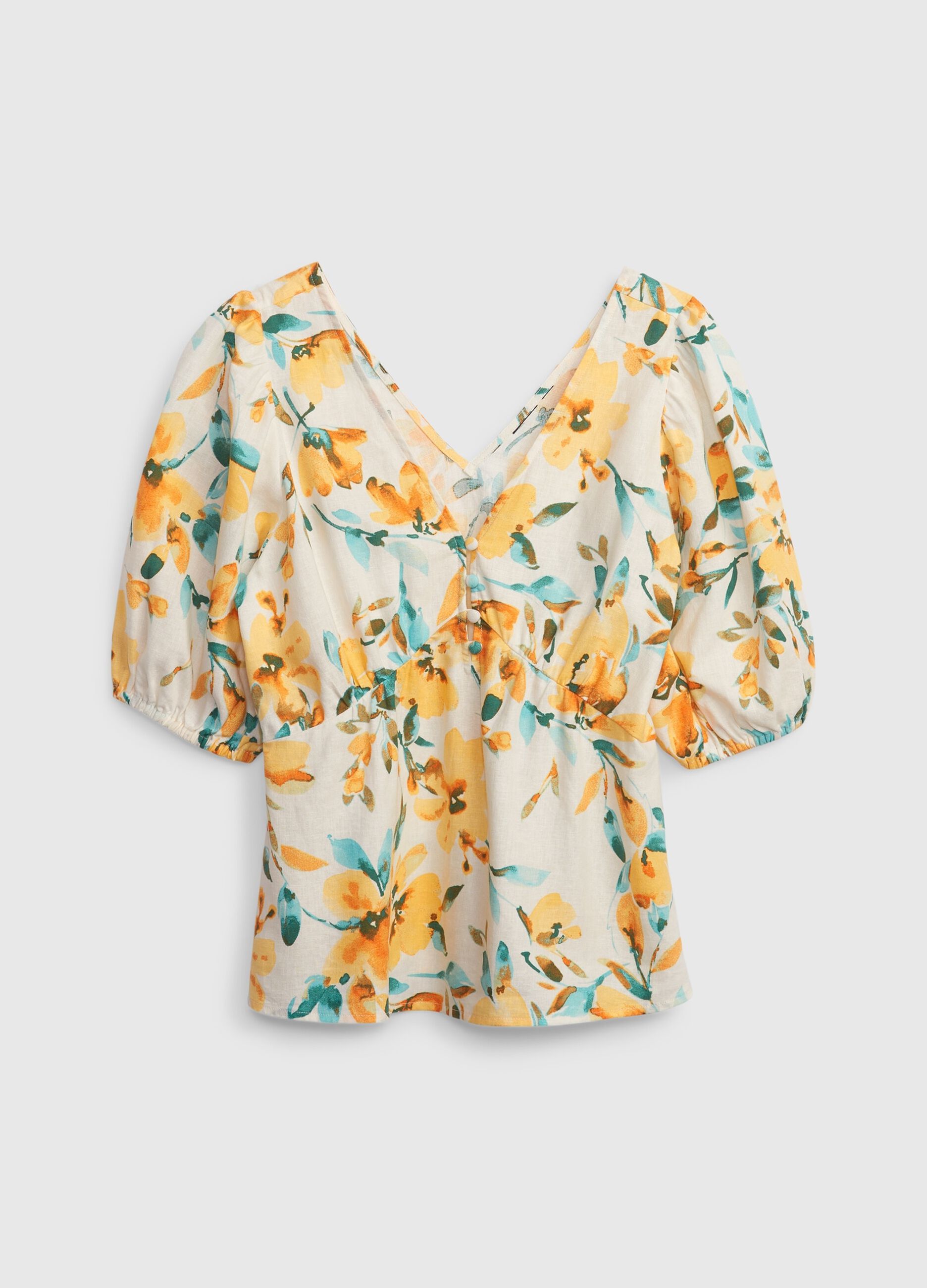 Viscose and linen blouse with puff sleeves_5