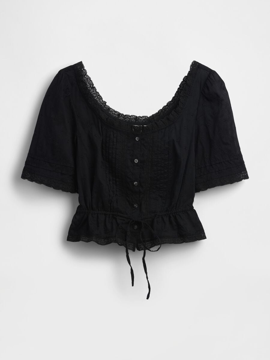 Blusa in puro cotone con pizzo Donna_5