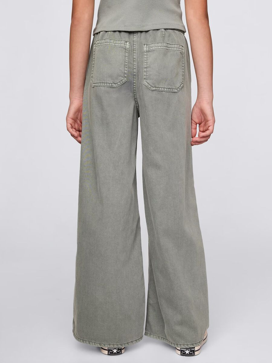 Green palazzo trousers in cotton and lyocell Girl_2