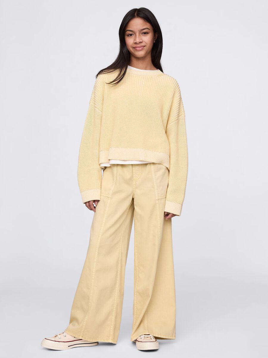 Pantaloni palazzo beige in cotone e Lyocell Bambina_0