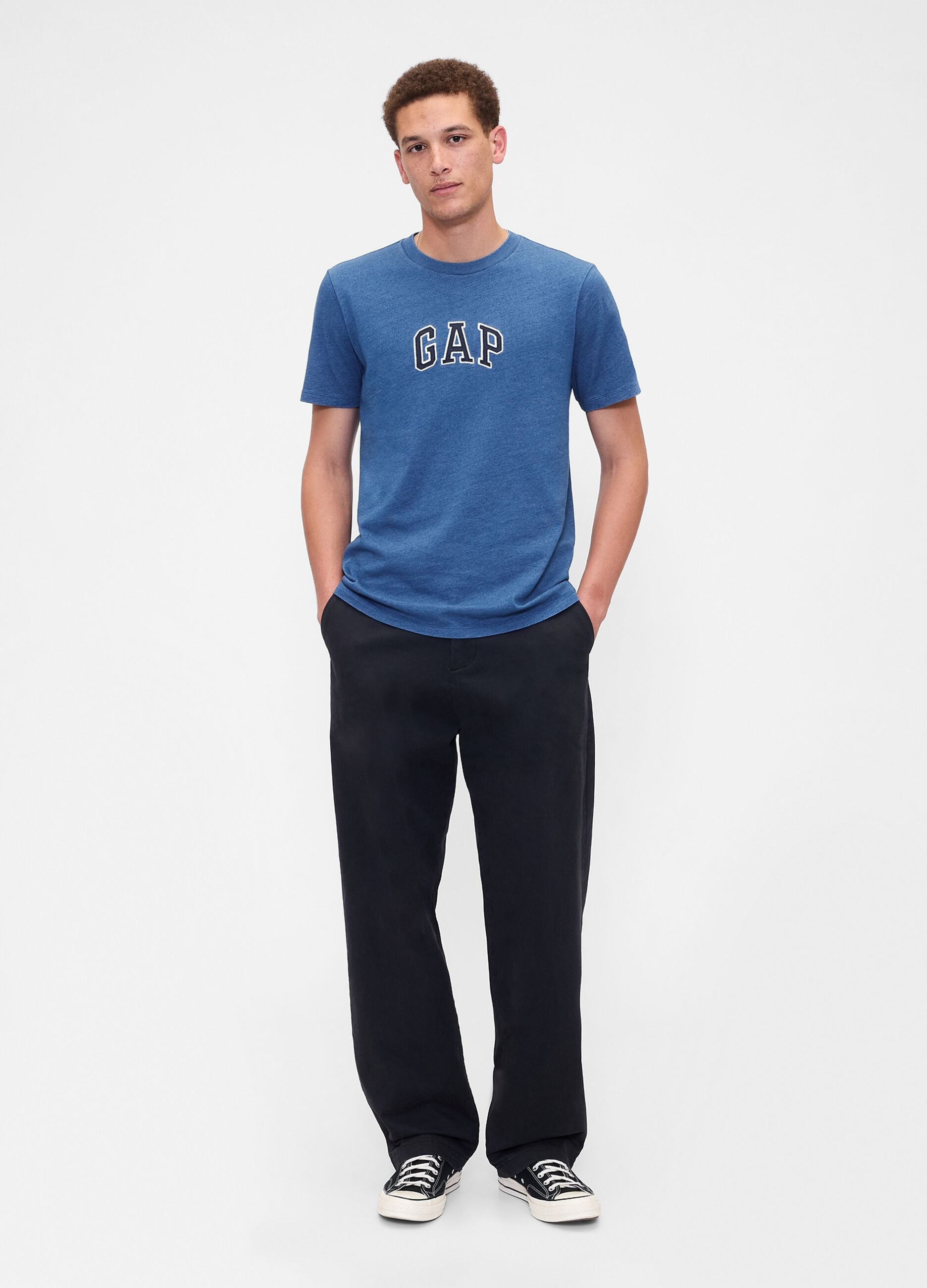 T-shirt blu a maniche corte in cotone_2