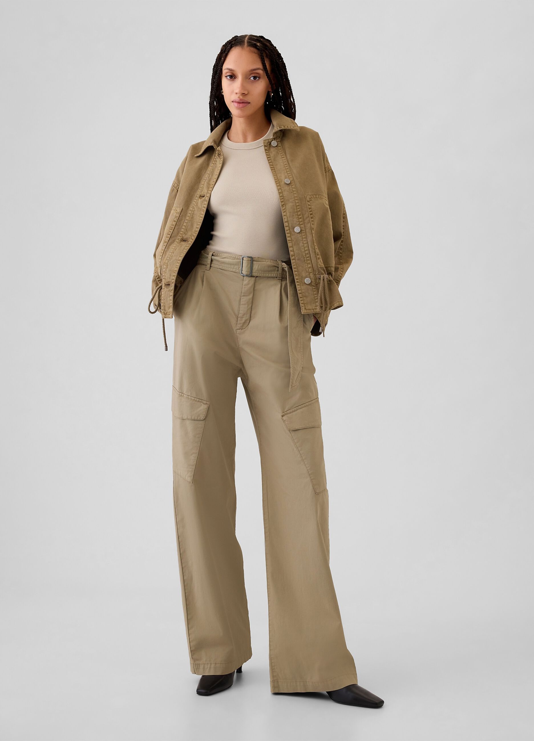 Pantalone cargo in twill stretch con cintura