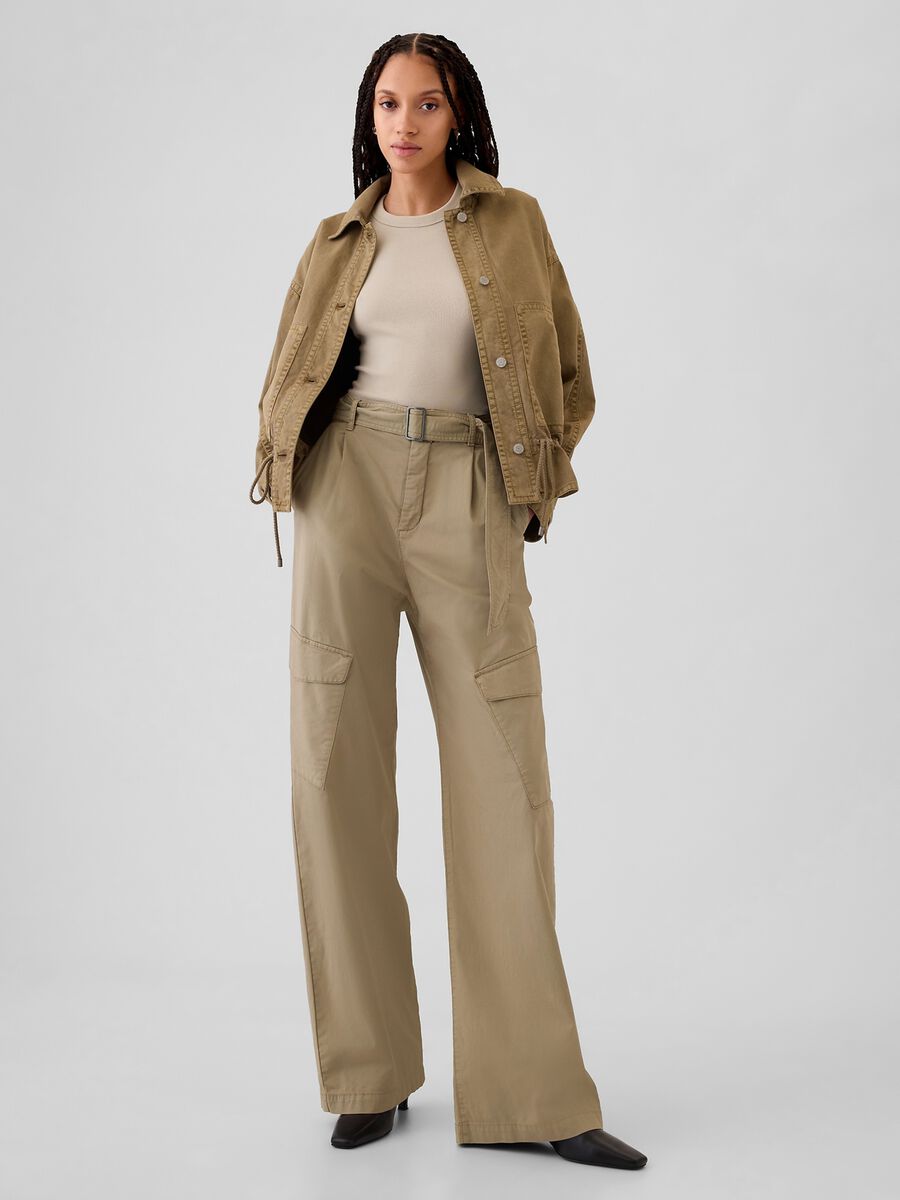 Pantalone cargo in twill stretch con cintura Donna_0