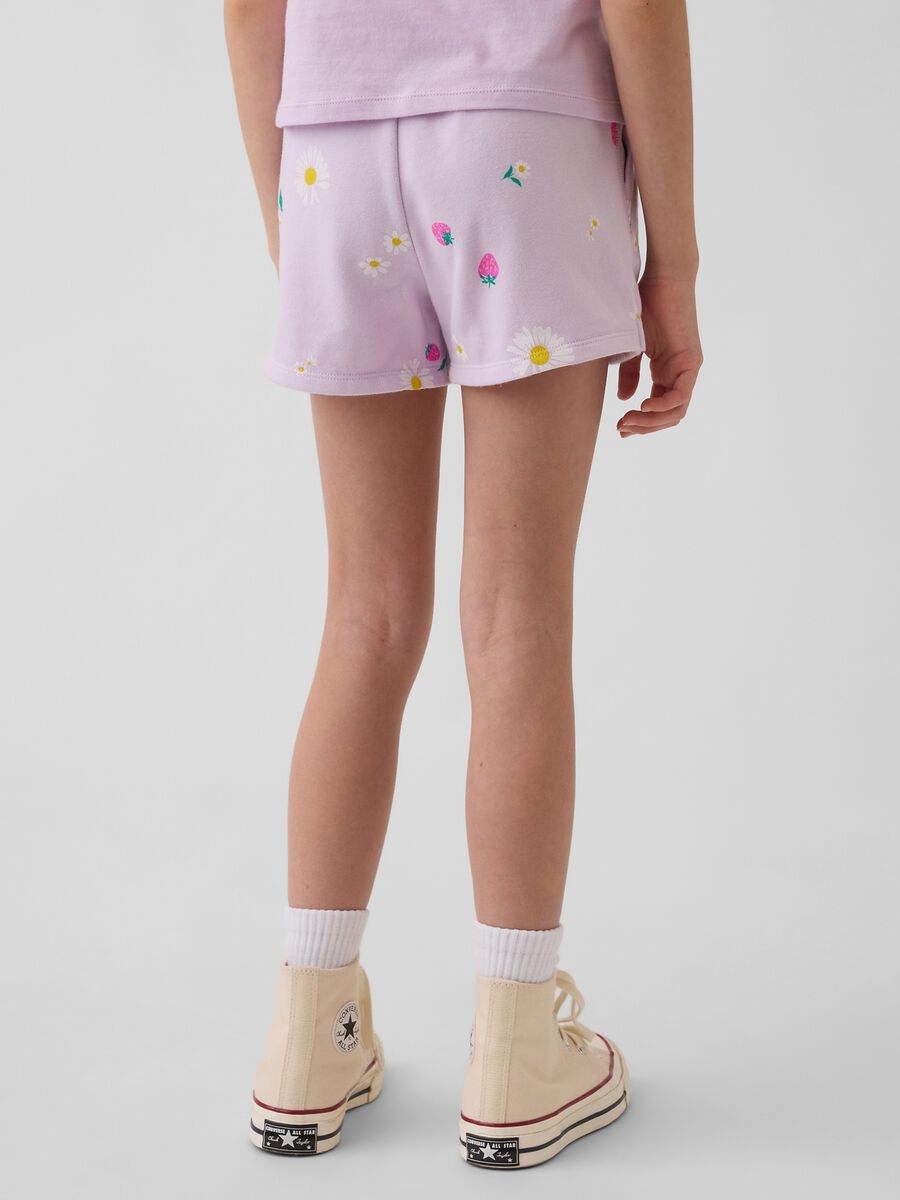 Girls' purple cotton blend shorts with strawberries and flowers Girl_2