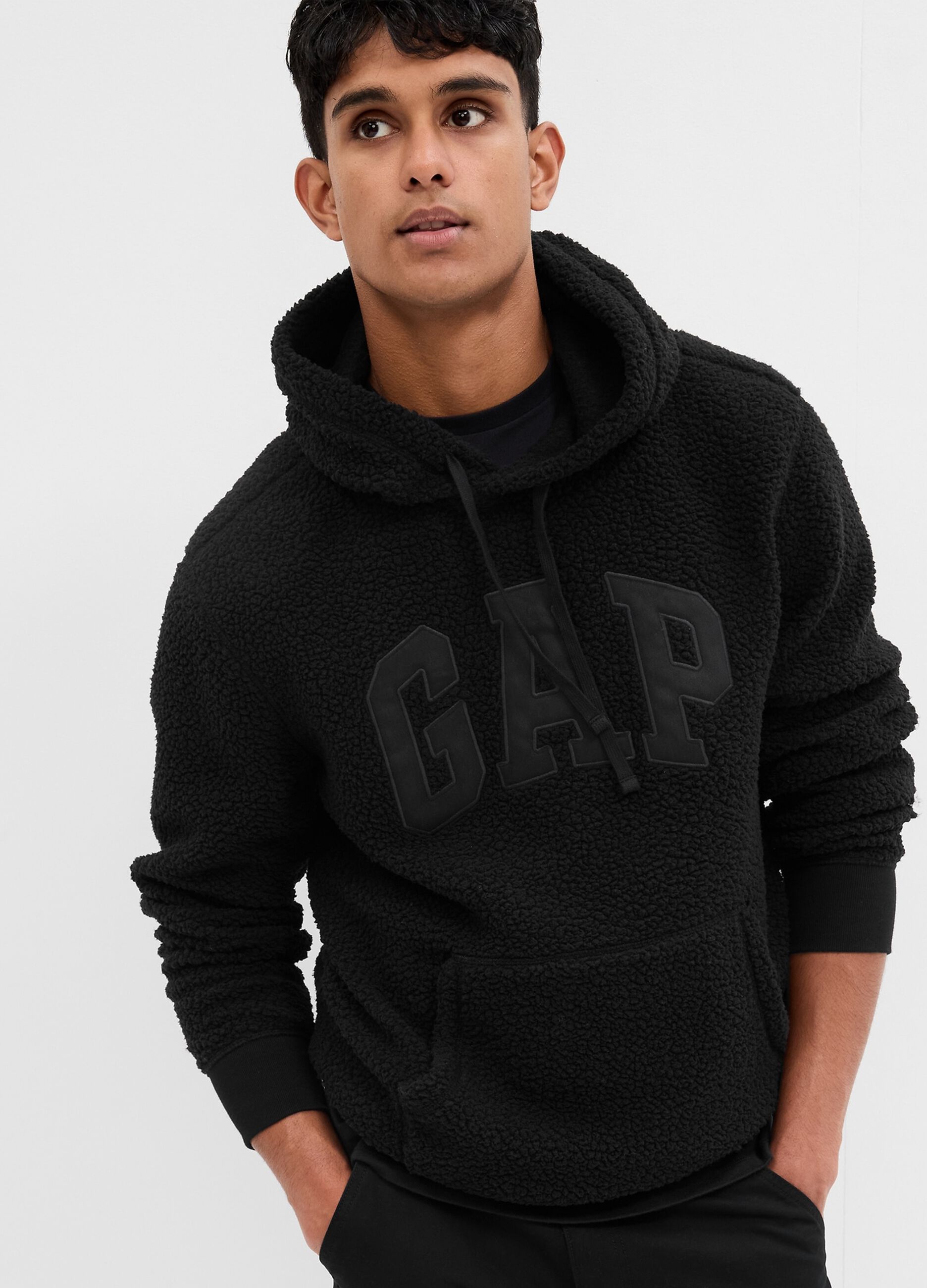 Sherpa sweatshirt with hood and logo embroidery