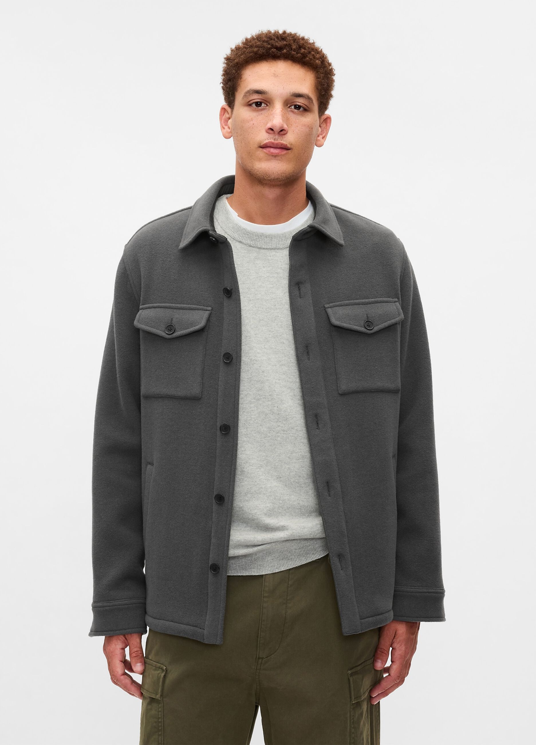 Utility shacket in wool blend