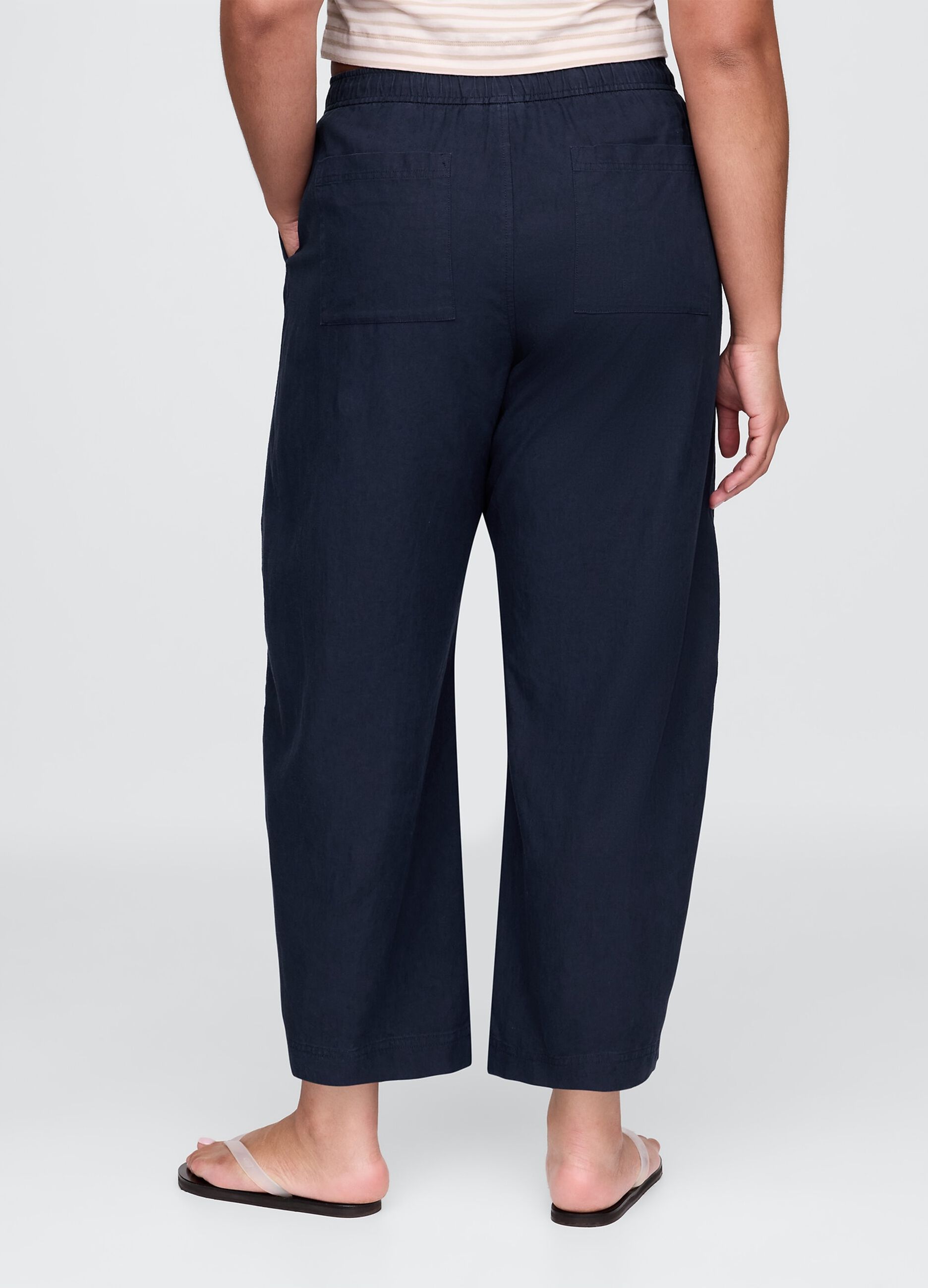 Pantaloni ampi blu in lino e viscosa_5