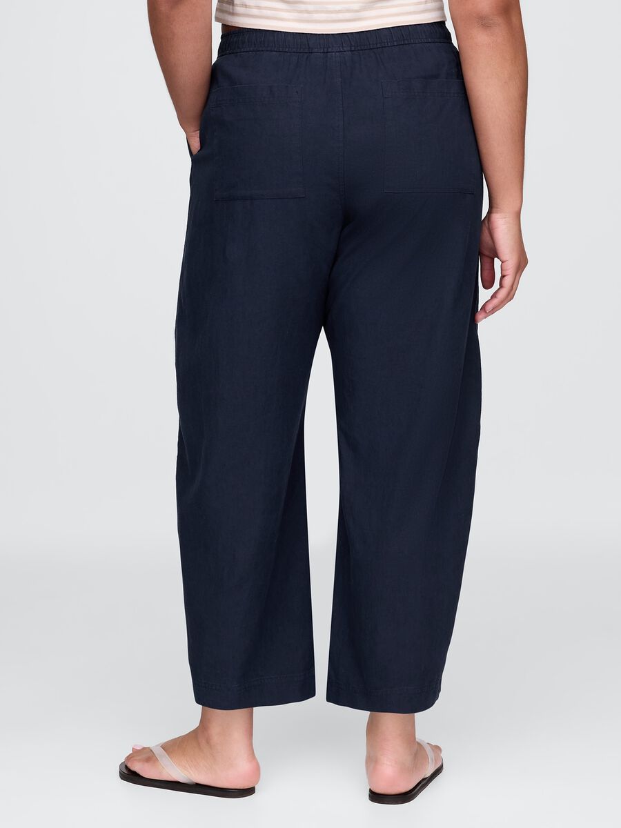 Pantaloni ampi blu in lino e viscosa Donna_5
