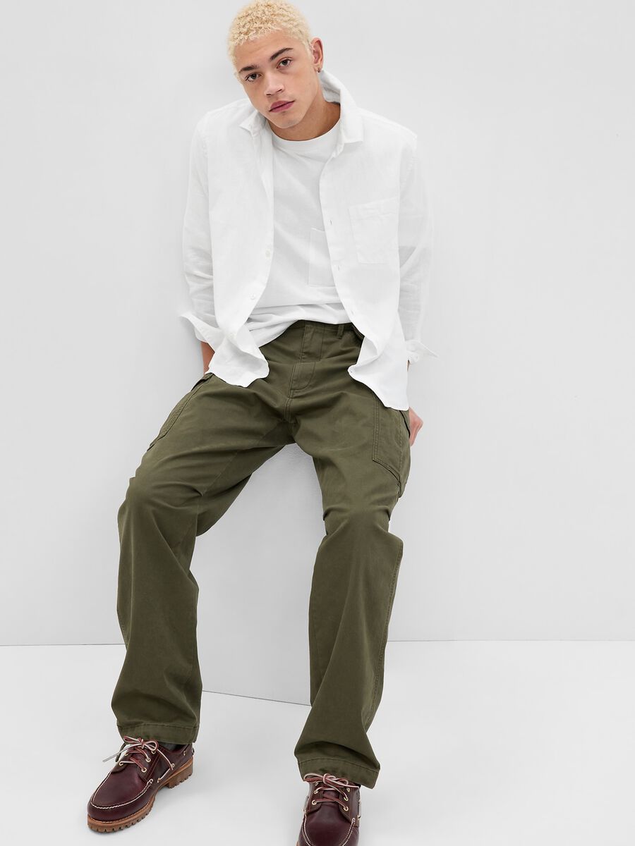 Camicia in lino e cotone con tasca Uomo_0