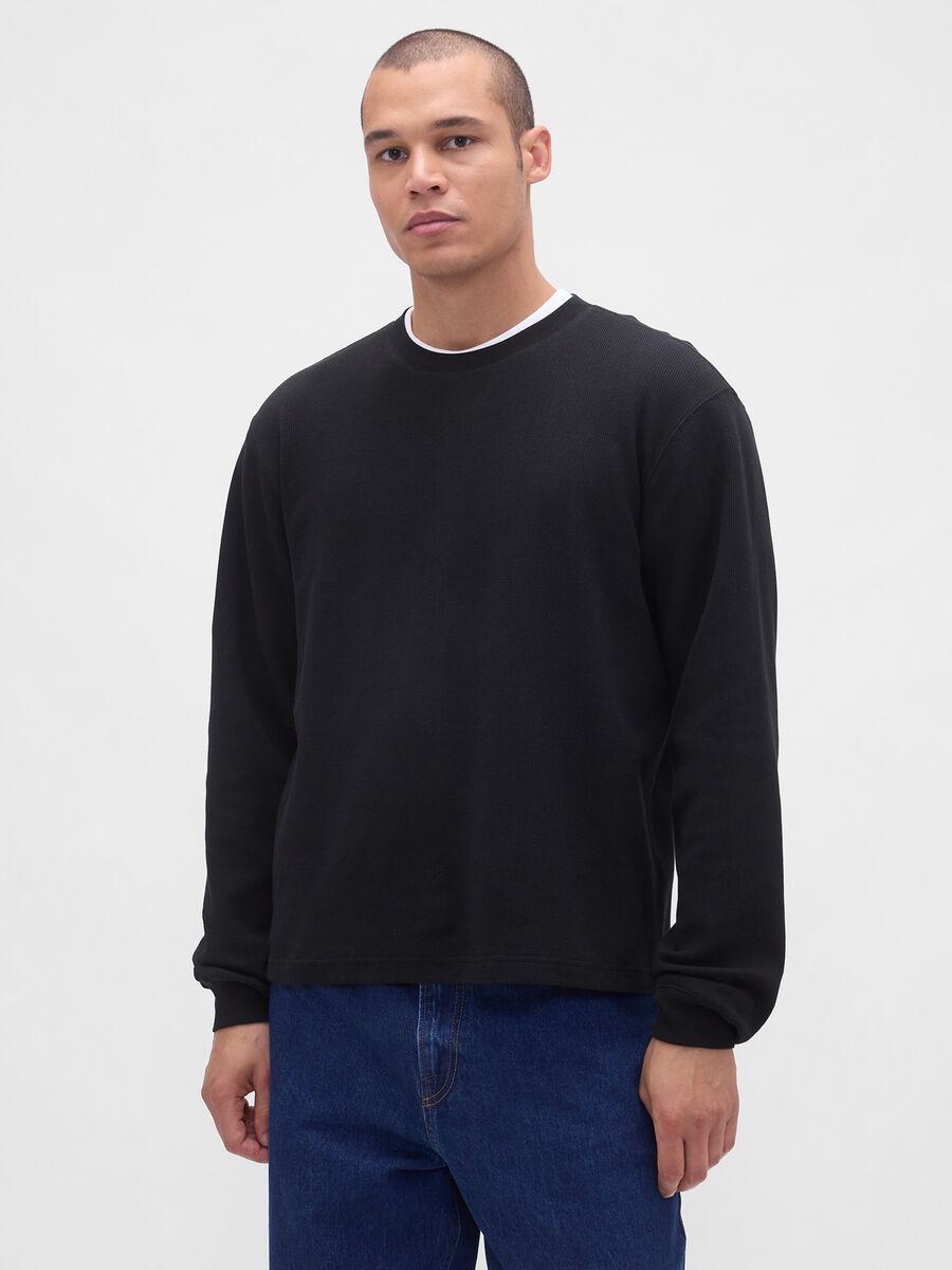 Maglia a maniche lunghe nera elasticizzata Uomo_0