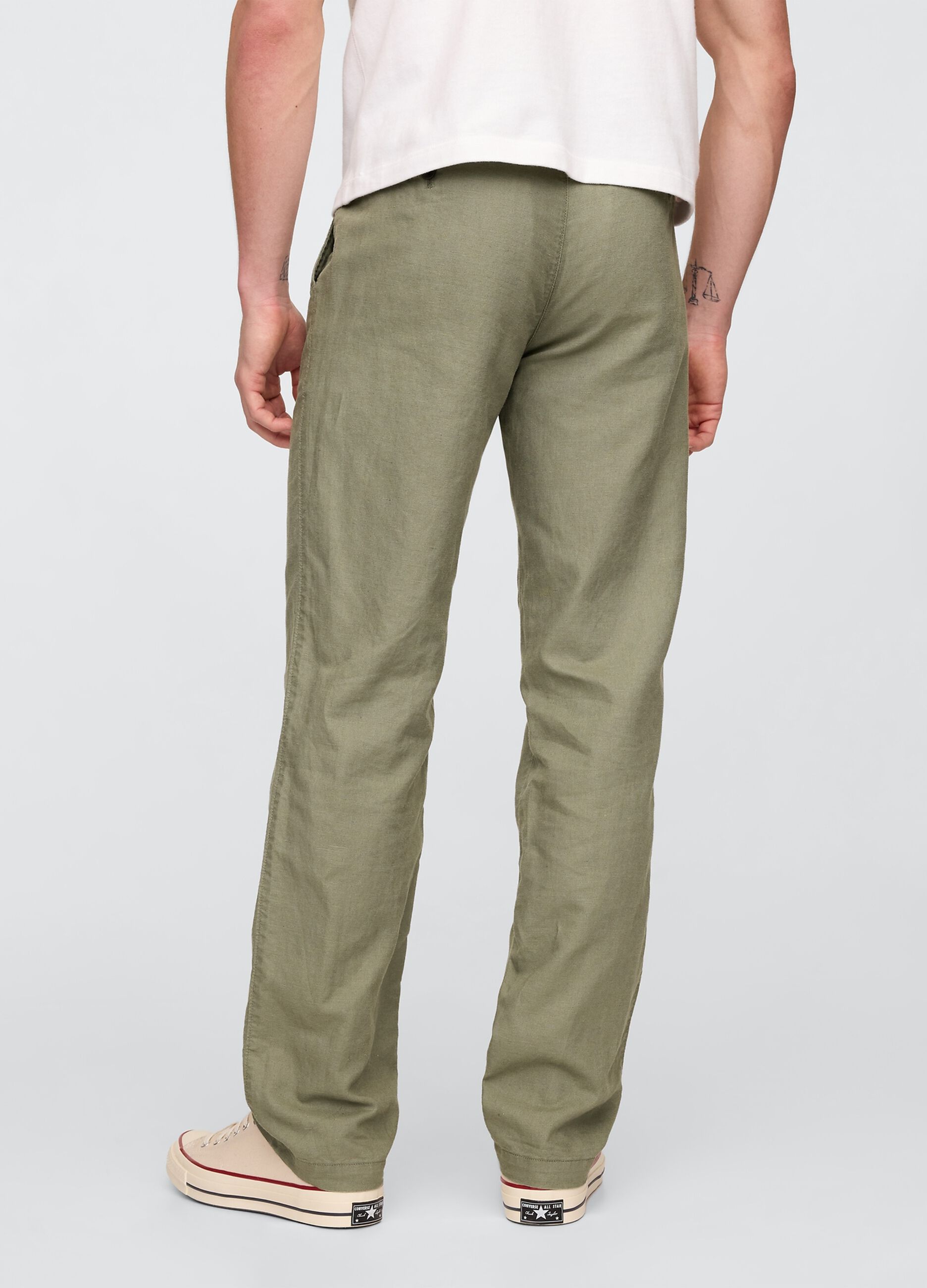 Pantaloni regular verdi in lino e cotone_2