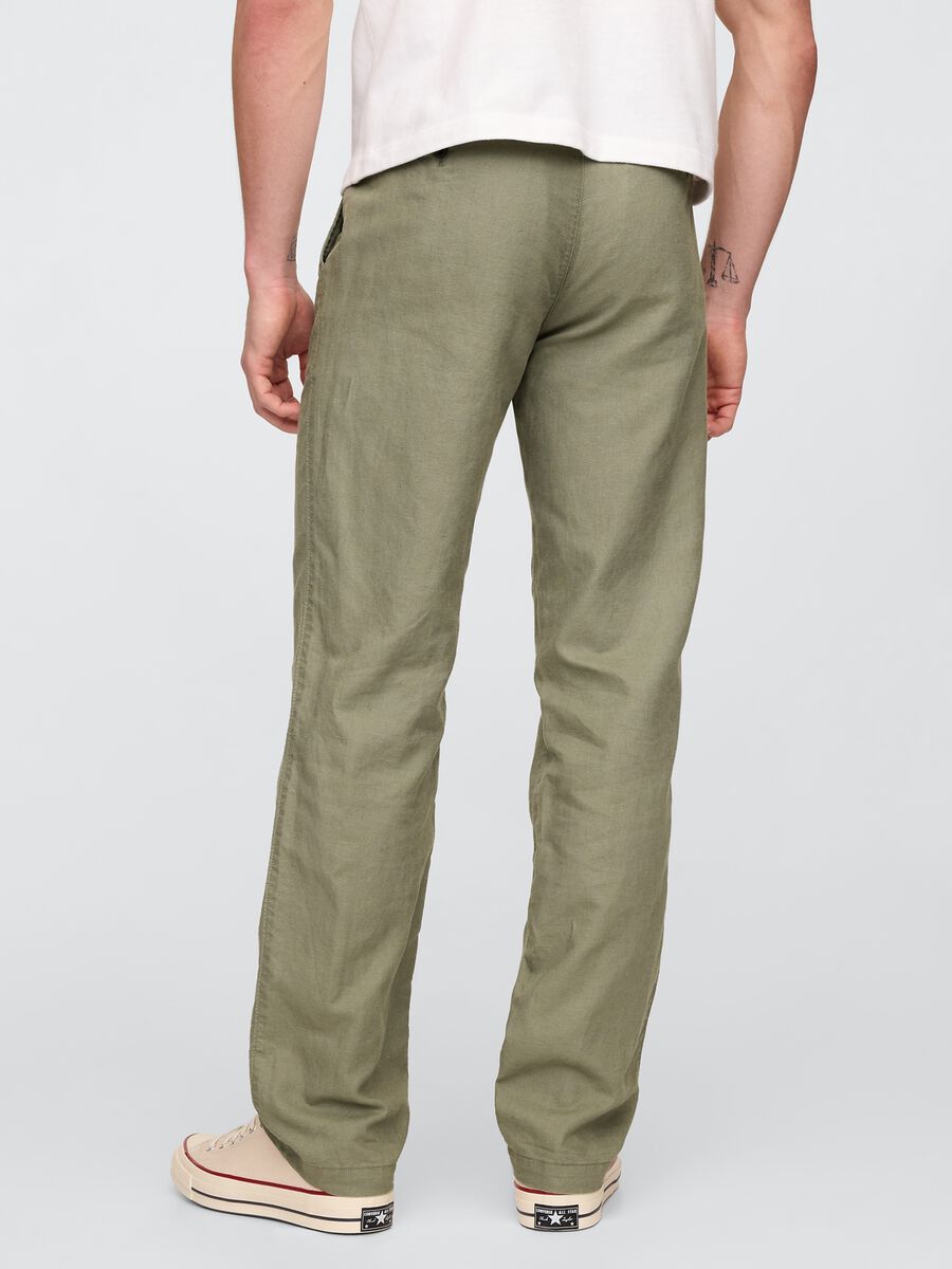 Regular Green Trousers in Linen and Cotton Man_2