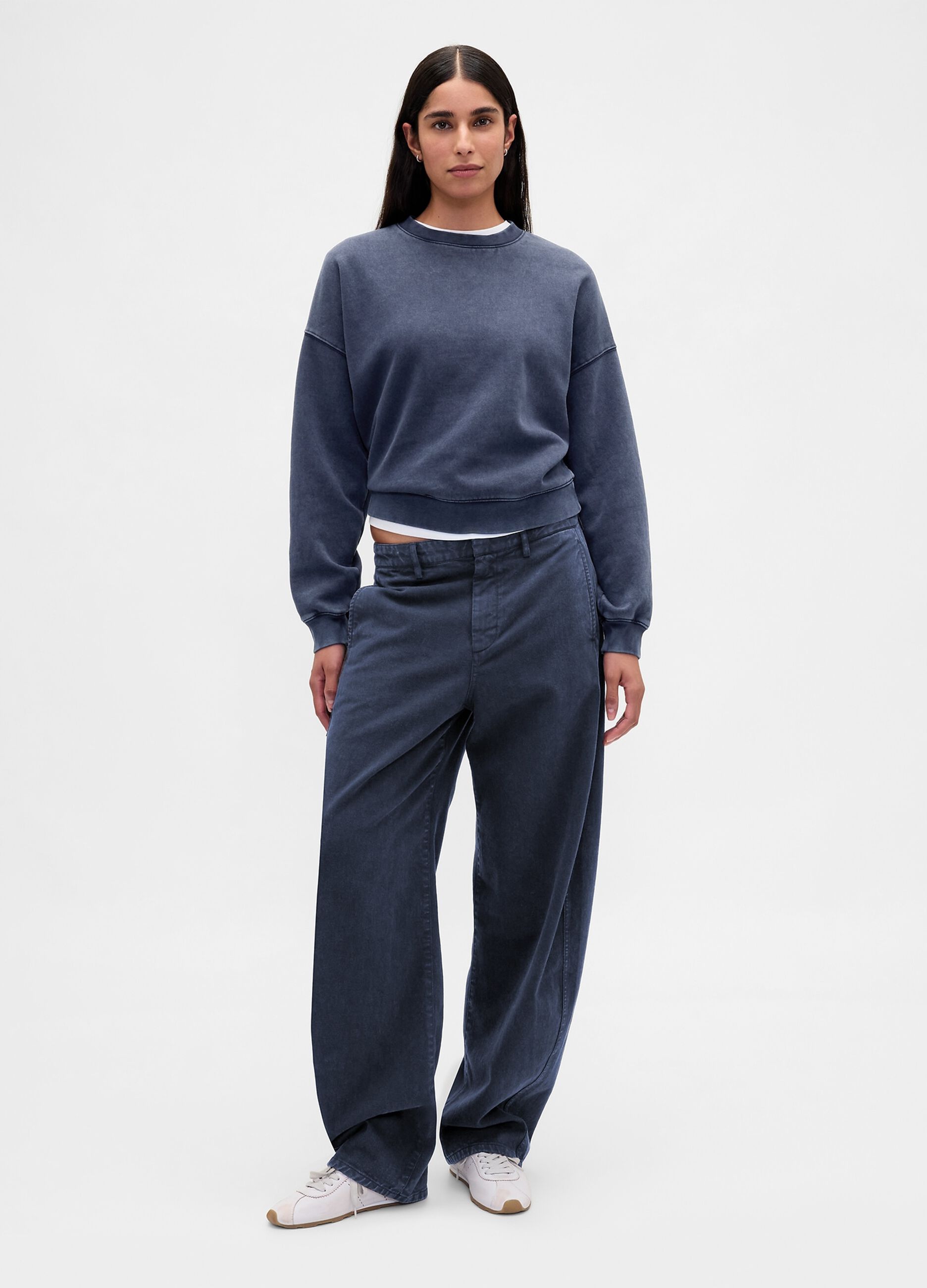 Blue Crew Neck Cotton Blend Sweatshirt