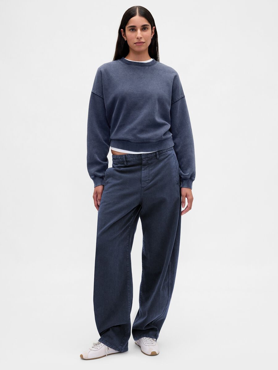 Blue Crew Neck Cotton Blend Sweatshirt Woman_2