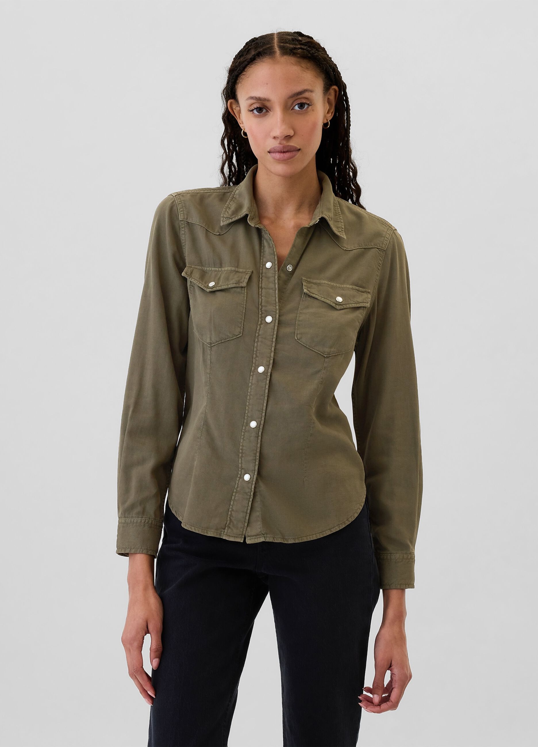 Camicia western in denim con bottoni perlati
