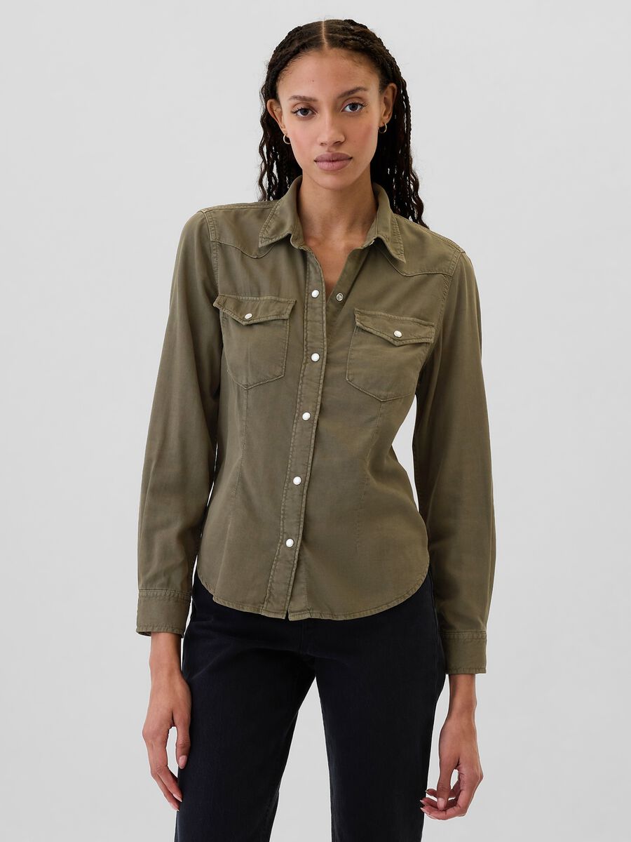 Western shirt in denim with pearl buttons Woman_0