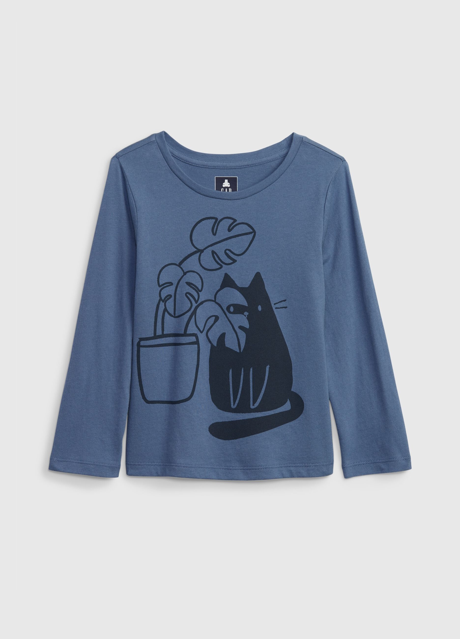 Long-sleeved T-shirt with cat print