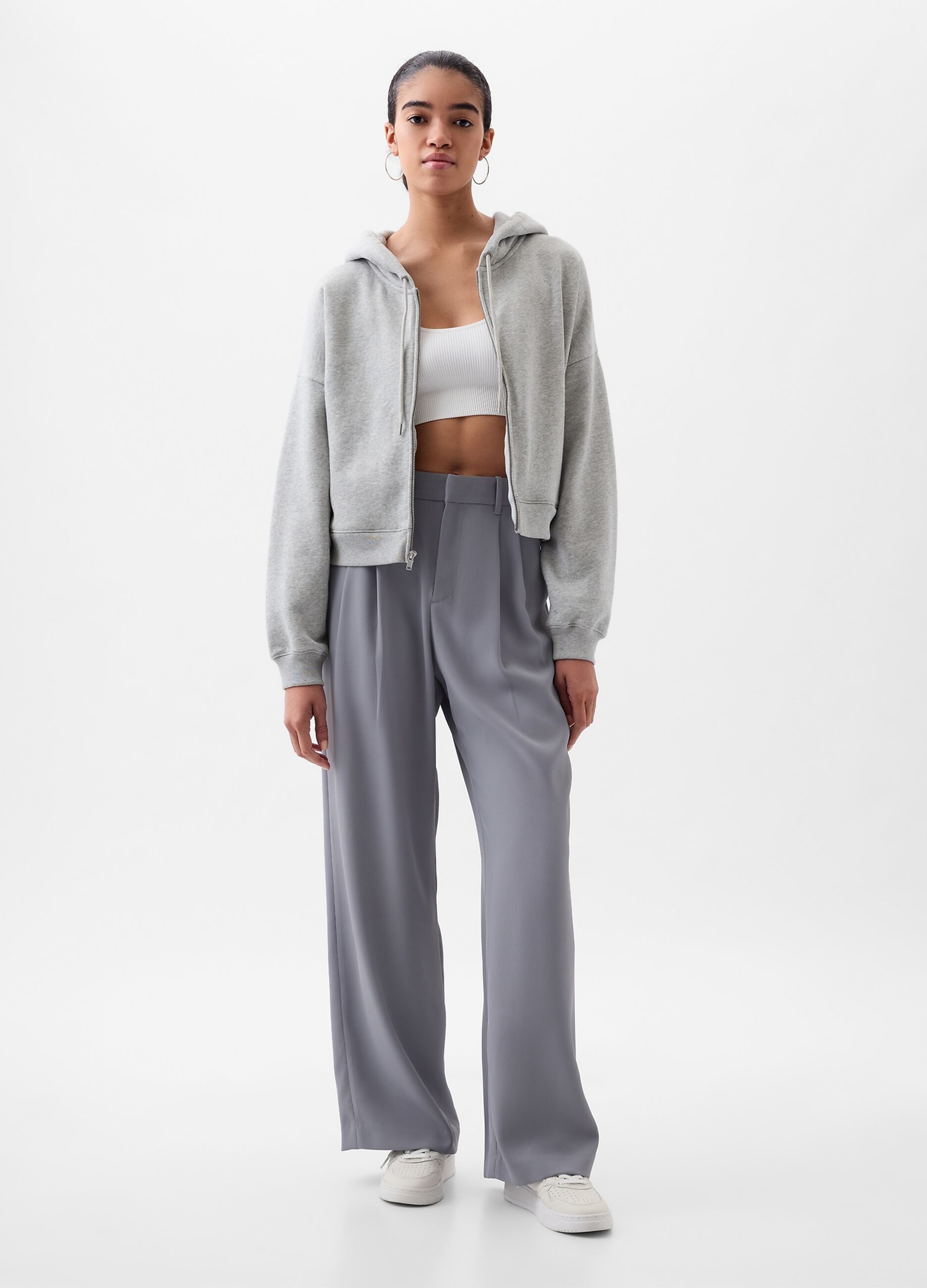 Pantalone wide leg vita alta con pinces
