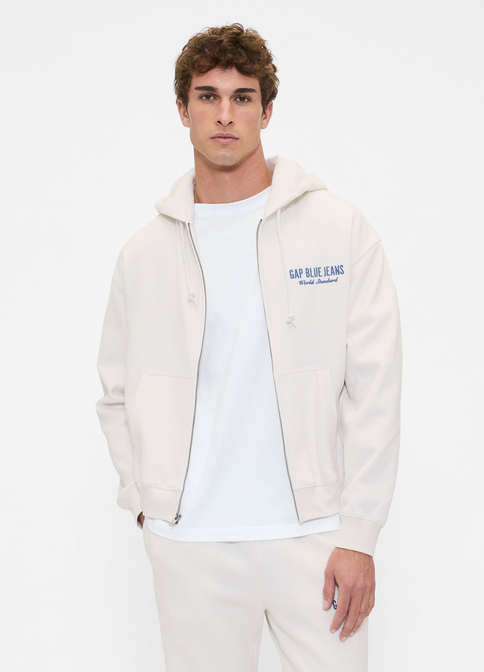 Felpa bianca con zip intera