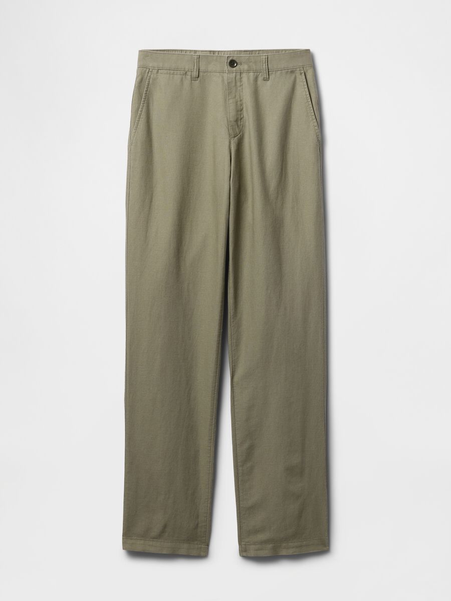 Regular Green Trousers in Linen and Cotton Man_4