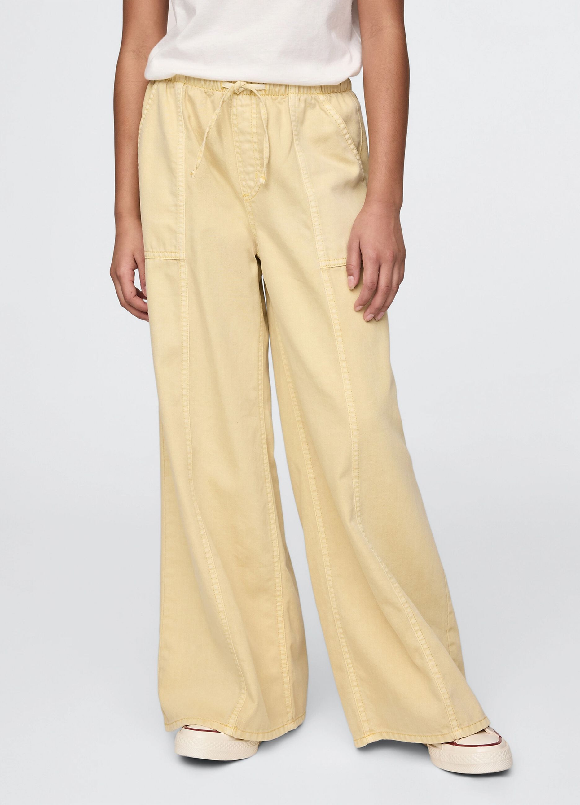 Pantaloni gialli a gamba larga con coulisse_1
