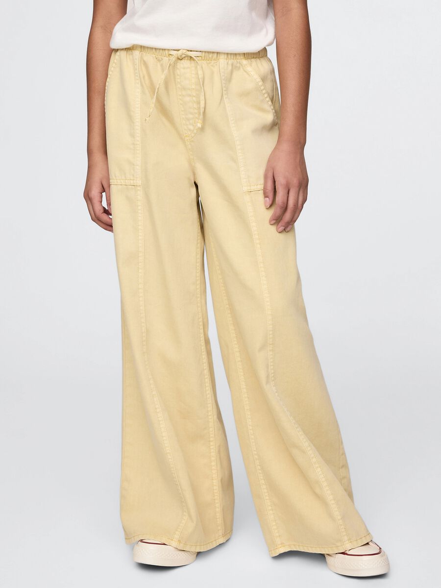 Pantaloni palazzo beige in cotone e Lyocell Bambina_1