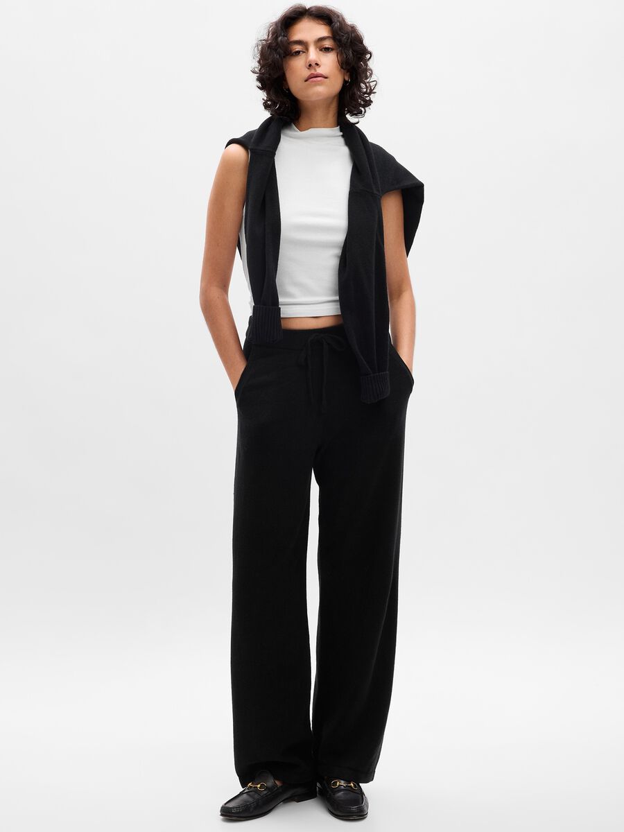 Joggers wide leg in maglia con coulisse Donna_0