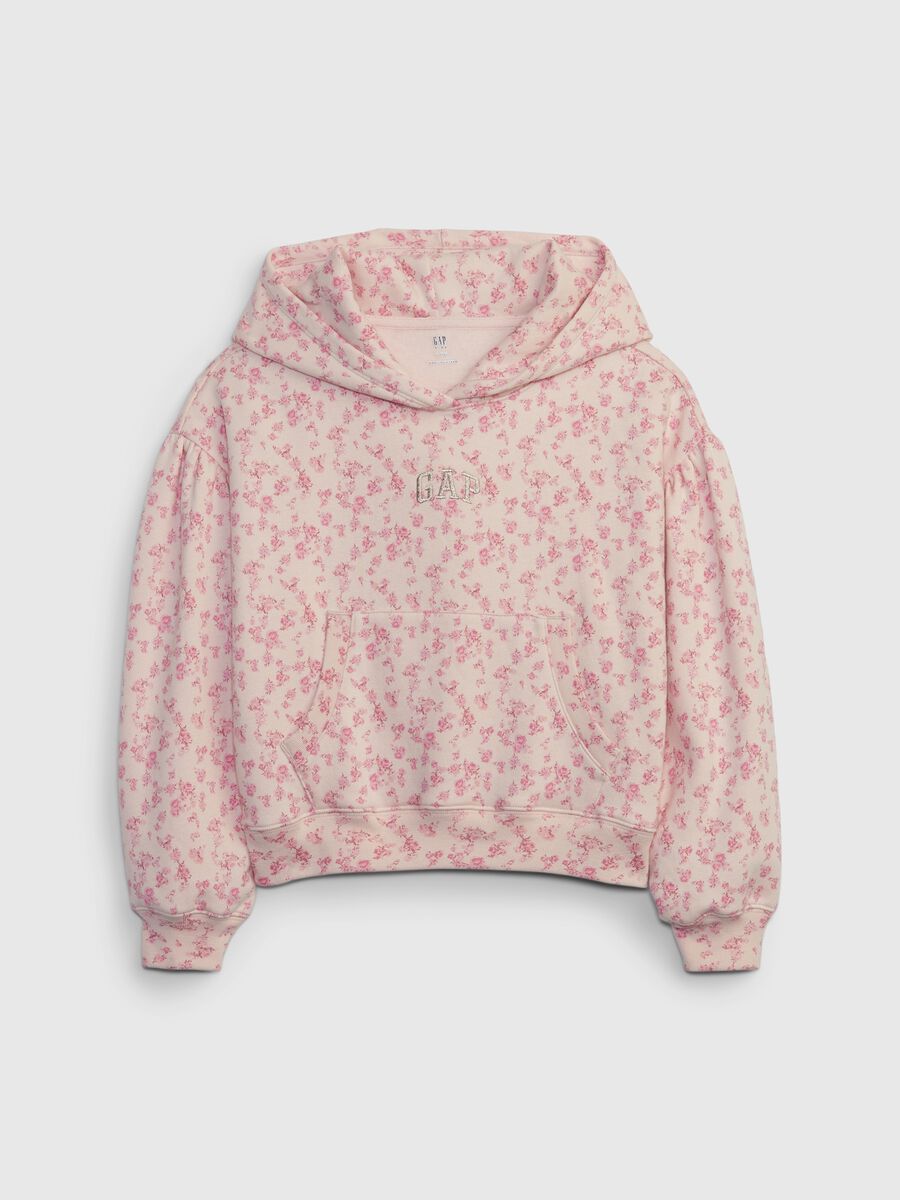 Floral sweatshirt with hood and logo embroidery Girl_0