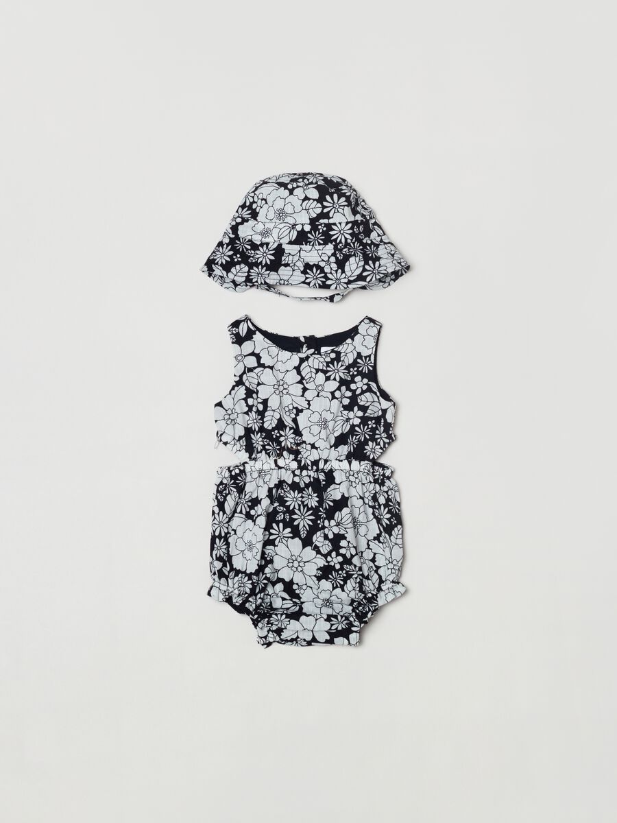 Romper suit and hat set with floral pattern Newborn Boy_0
