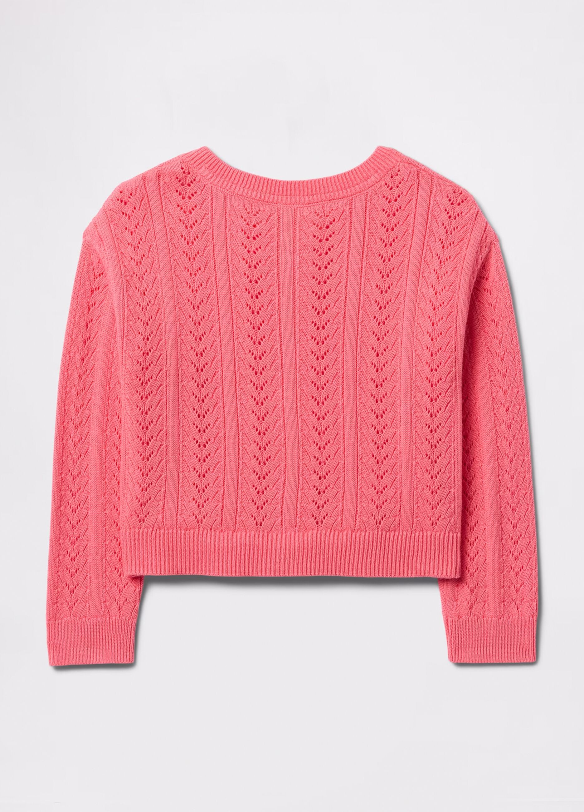 Cardigan rosa in cotone con motivo pointelle_2