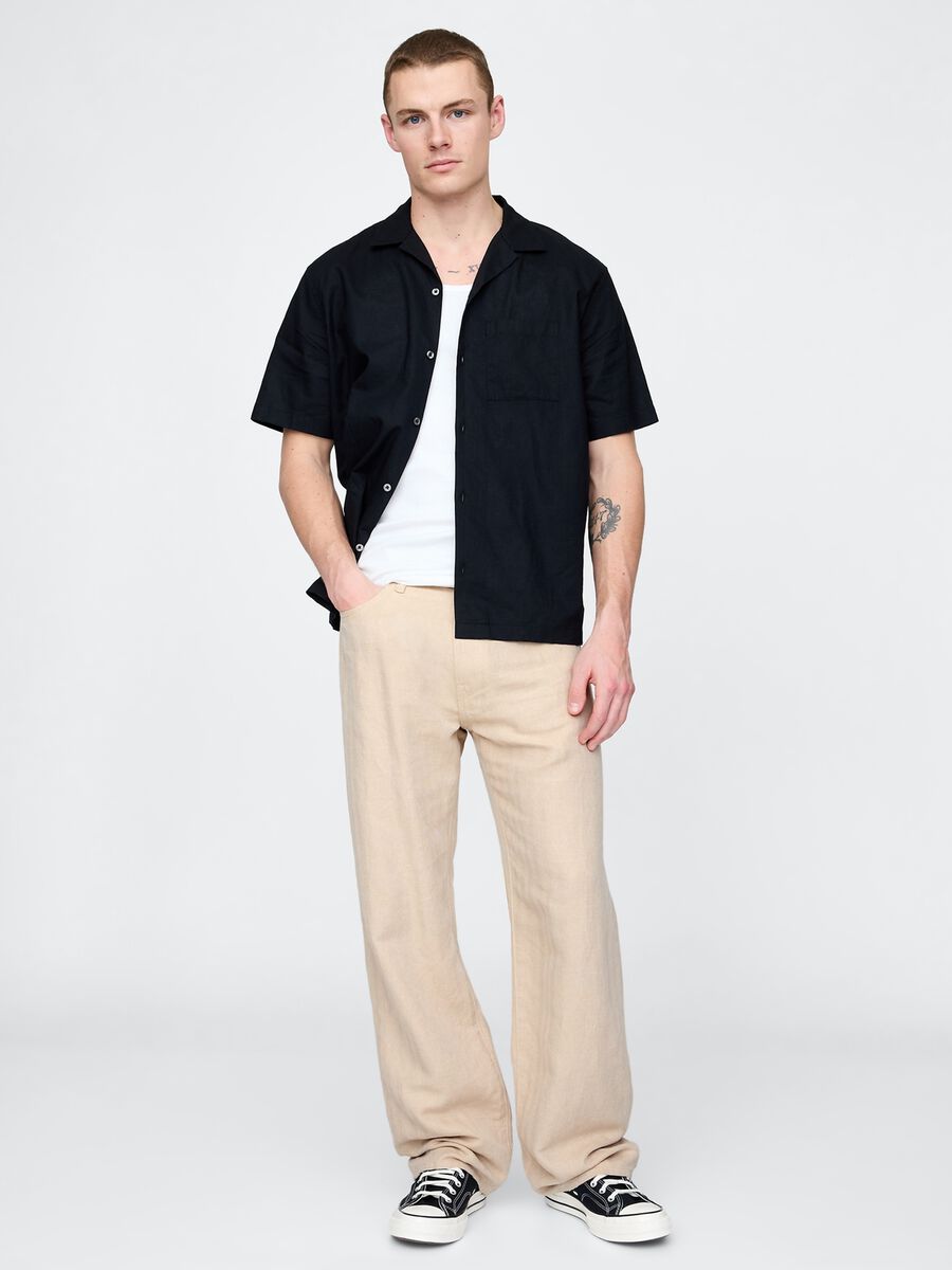 Pantaloni larghi in lino beige Man_0