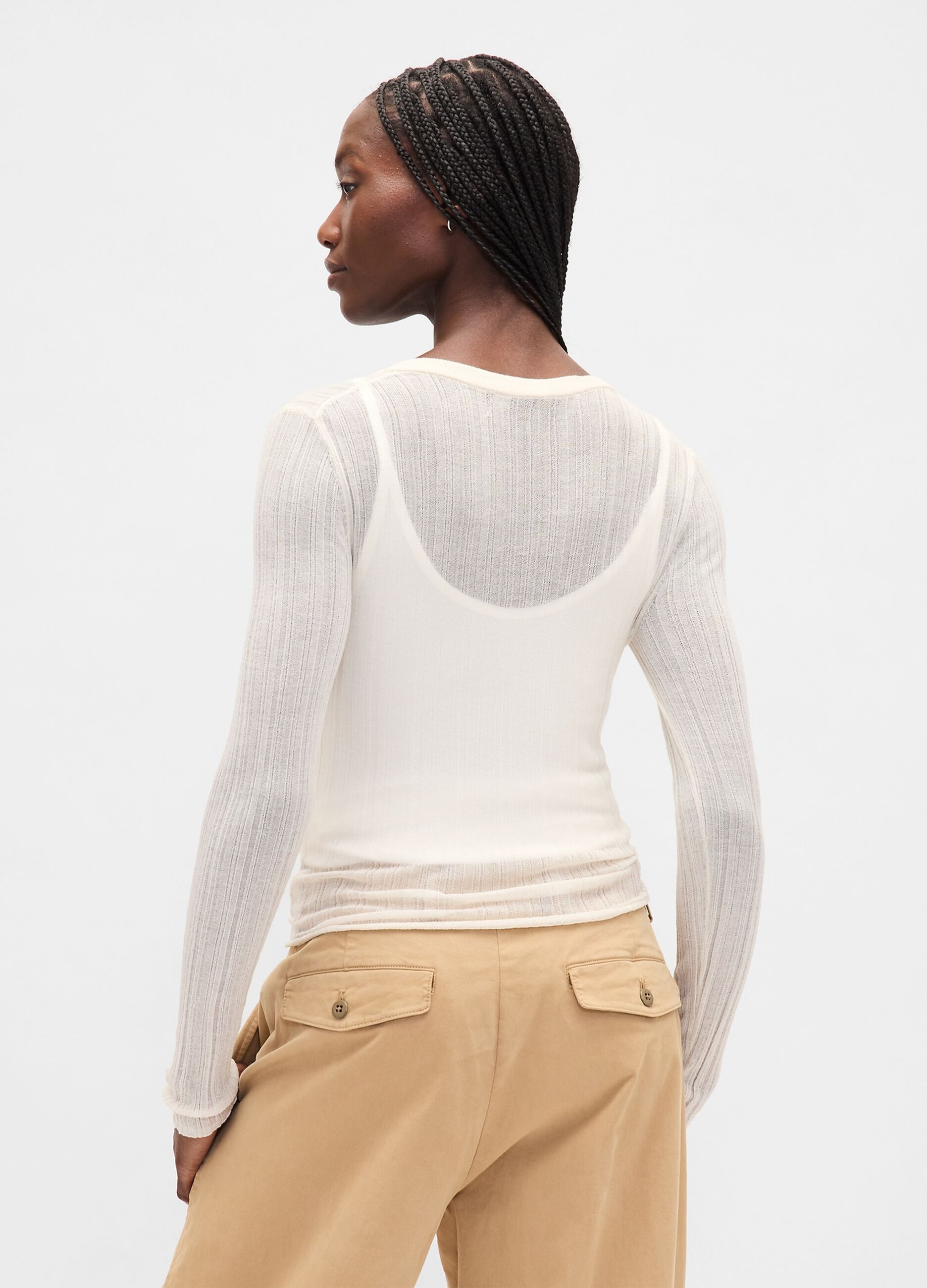 White Sweater with Sheer Long Sleeves_1