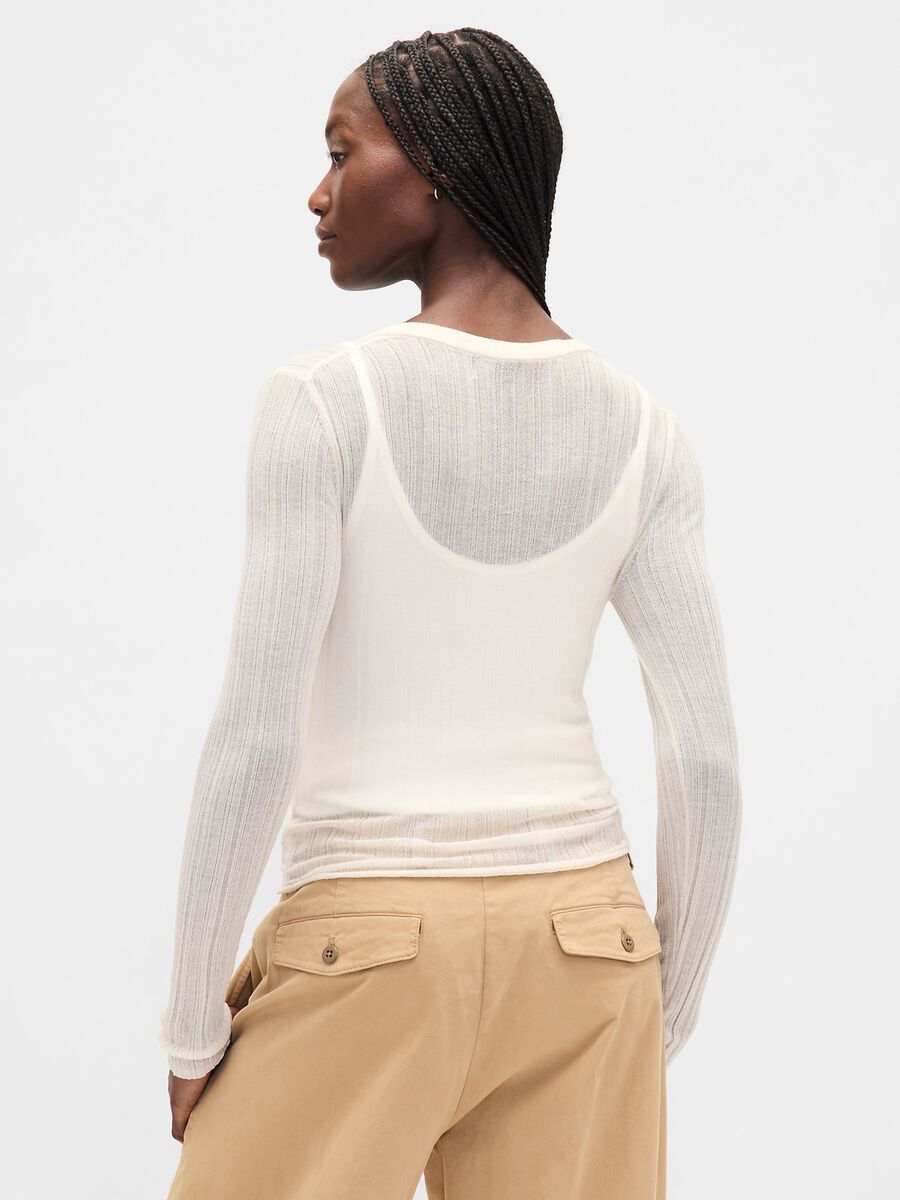 White Sweater with Sheer Long Sleeves Woman_1